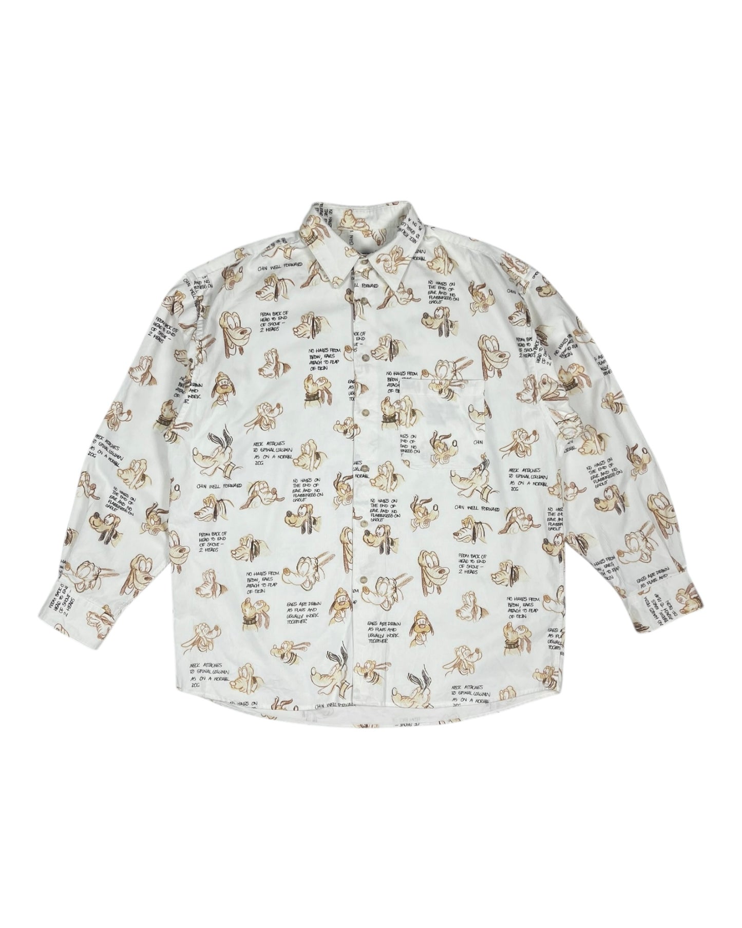 1994 Iceberg Disney Pluto Corduroy Shirt Size XL Off White