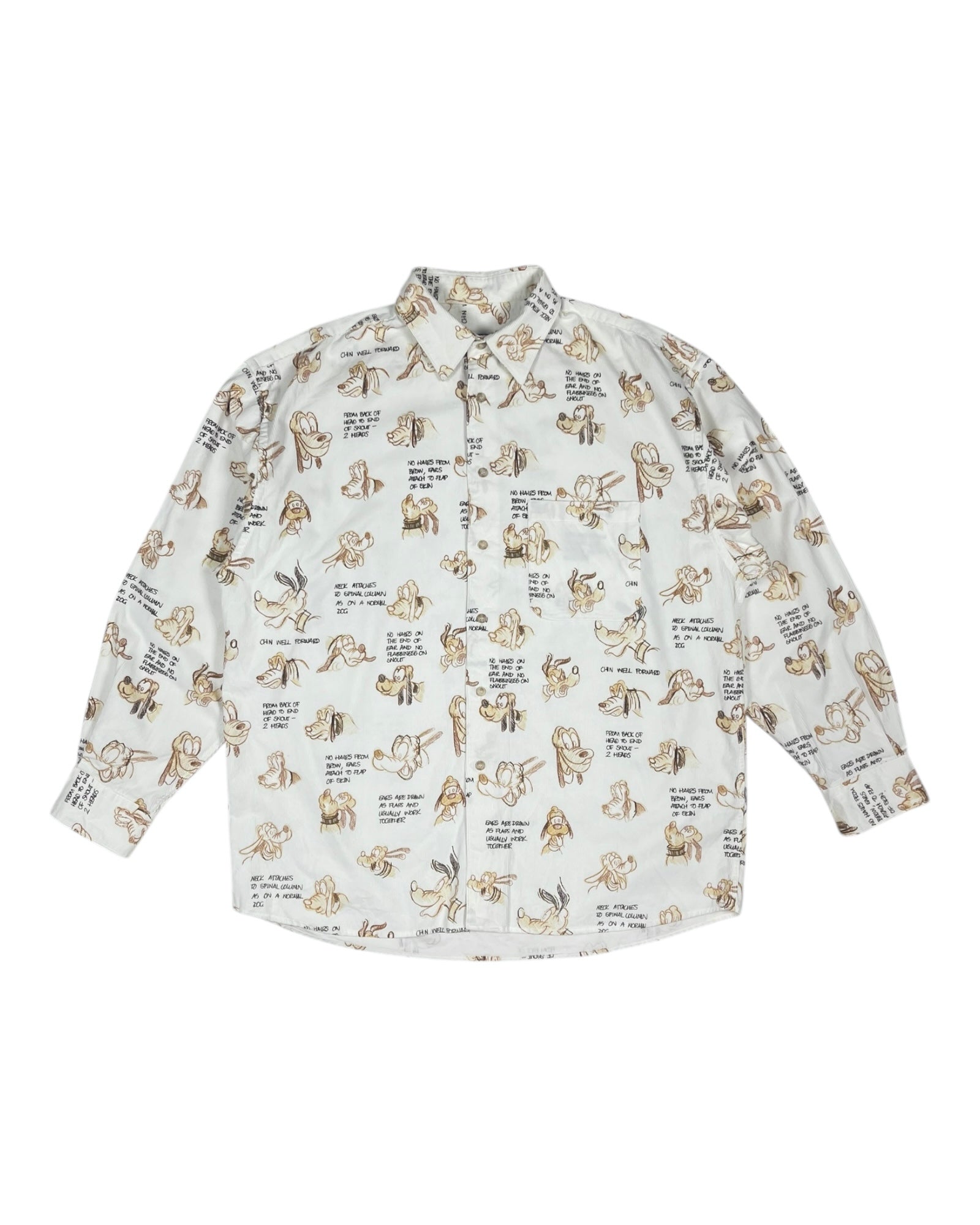 1994 Iceberg Disney Pluto Corduroy Shirt Size XL Off White