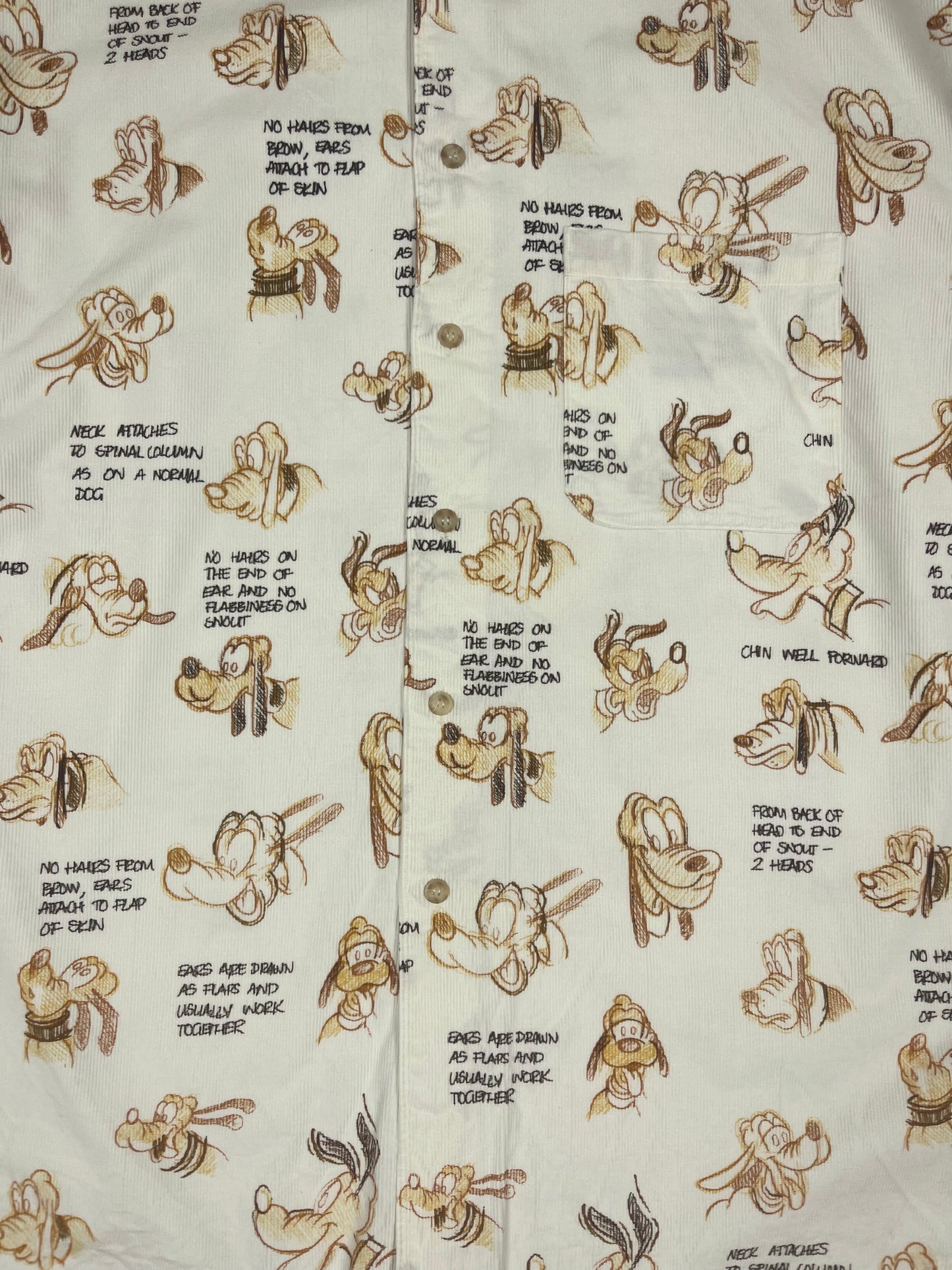 1994 Iceberg Disney Pluto Corduroy Shirt Size XL Off White