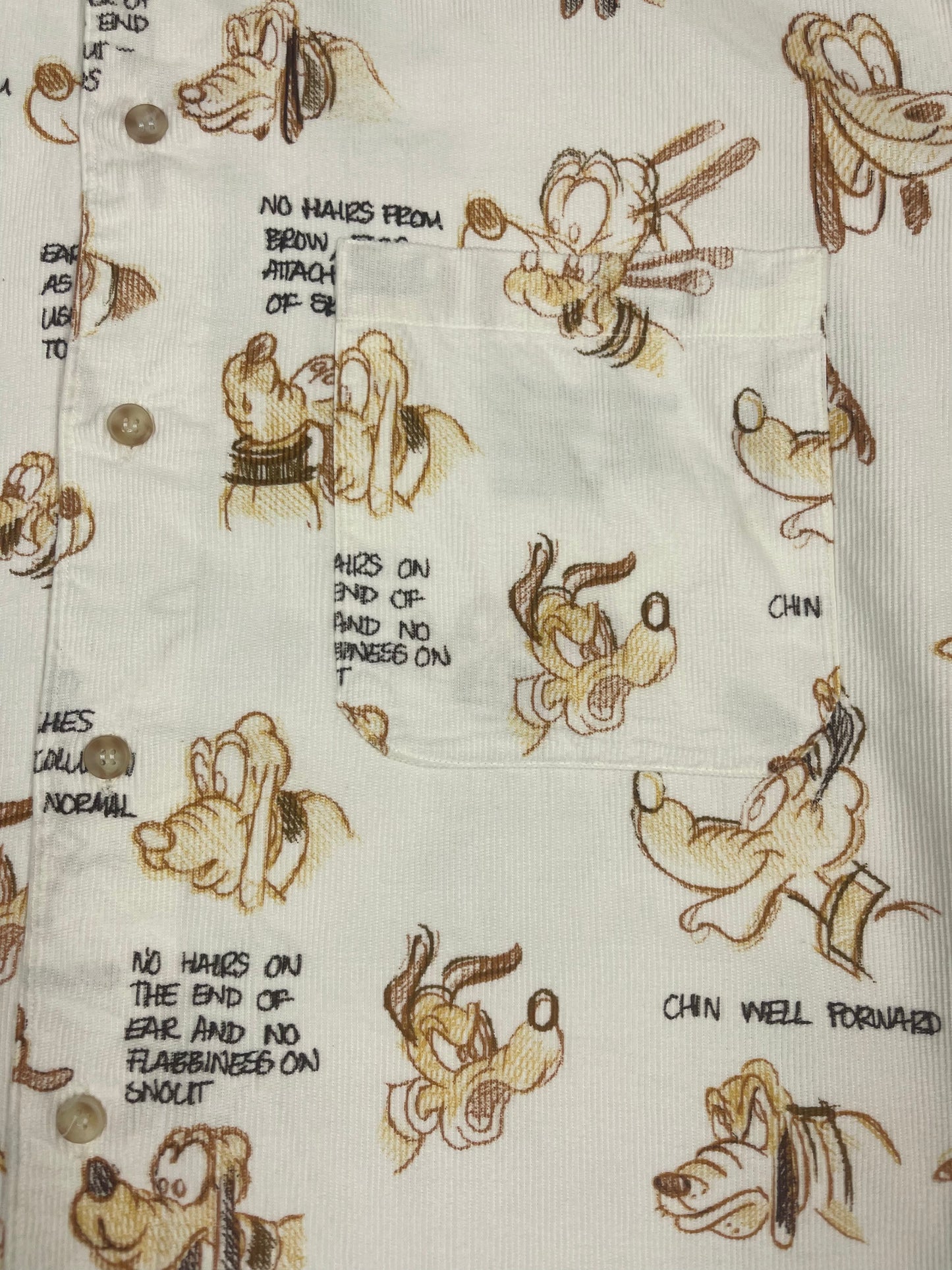 1994 Iceberg Disney Pluto Corduroy Shirt Size XL Off White