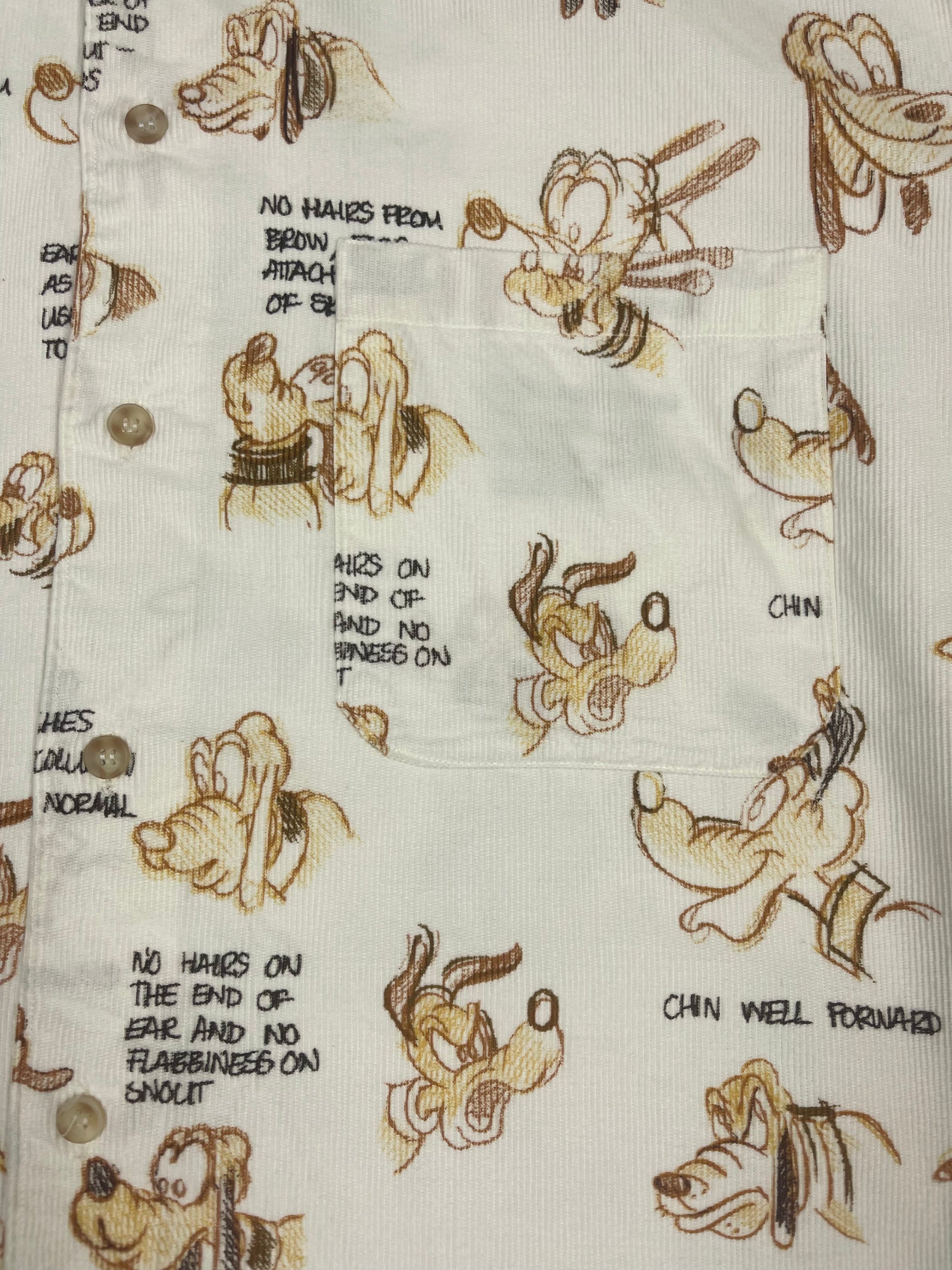 1994 Iceberg Disney Pluto Corduroy Shirt Size XL Off White
