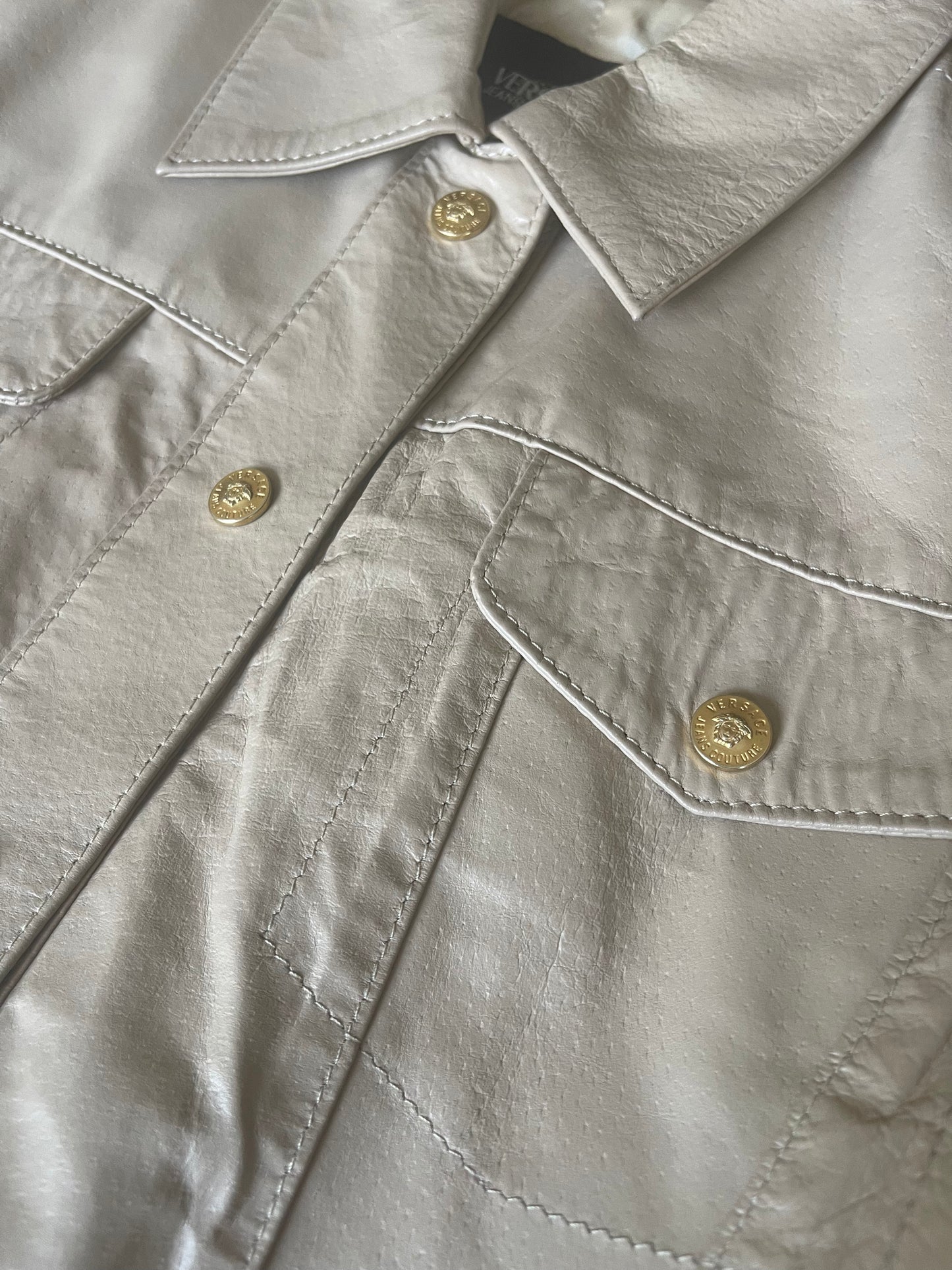 Vintage Y2K Versace Jeans Couture Leather Jacket Made in Italy Size M Beige