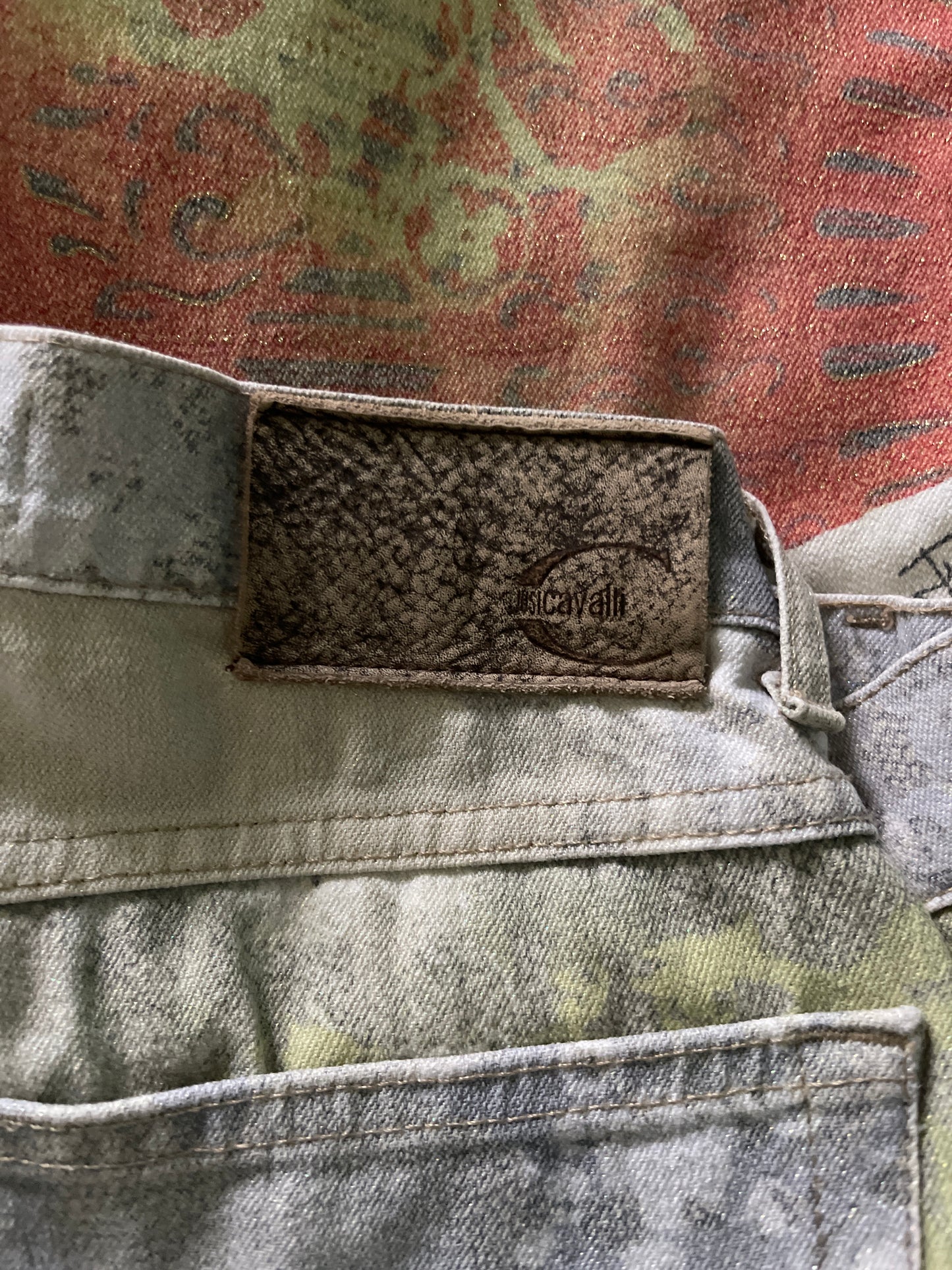 Vintage Y2K Just Cavalli Glitter Baroque Maximalism Jeans Pants Ittierre Size 28 42 Mid Waist Straight Cut Size S