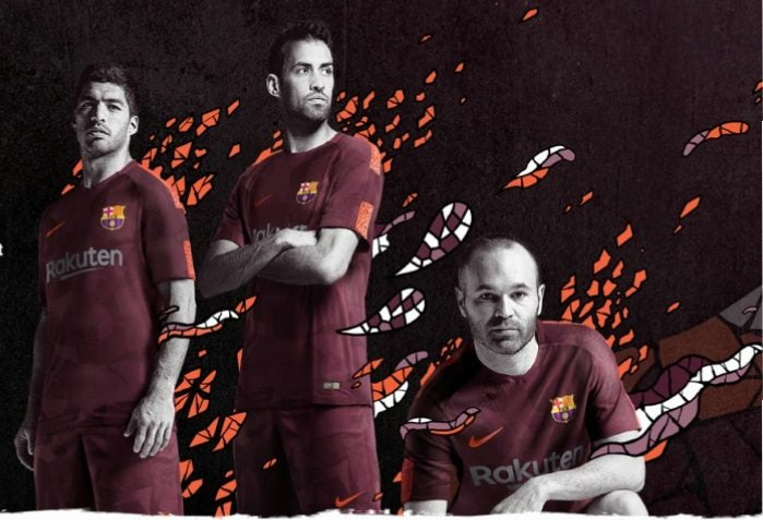 Authentic New FC Barcelona Nike Aeroswift Player's Edition / Issue Away Third Football Shirt 2017 - 2018 Long Sleeves BNWT Deadstock Maroon Orange Size M Red Blue Rakuten Unicef