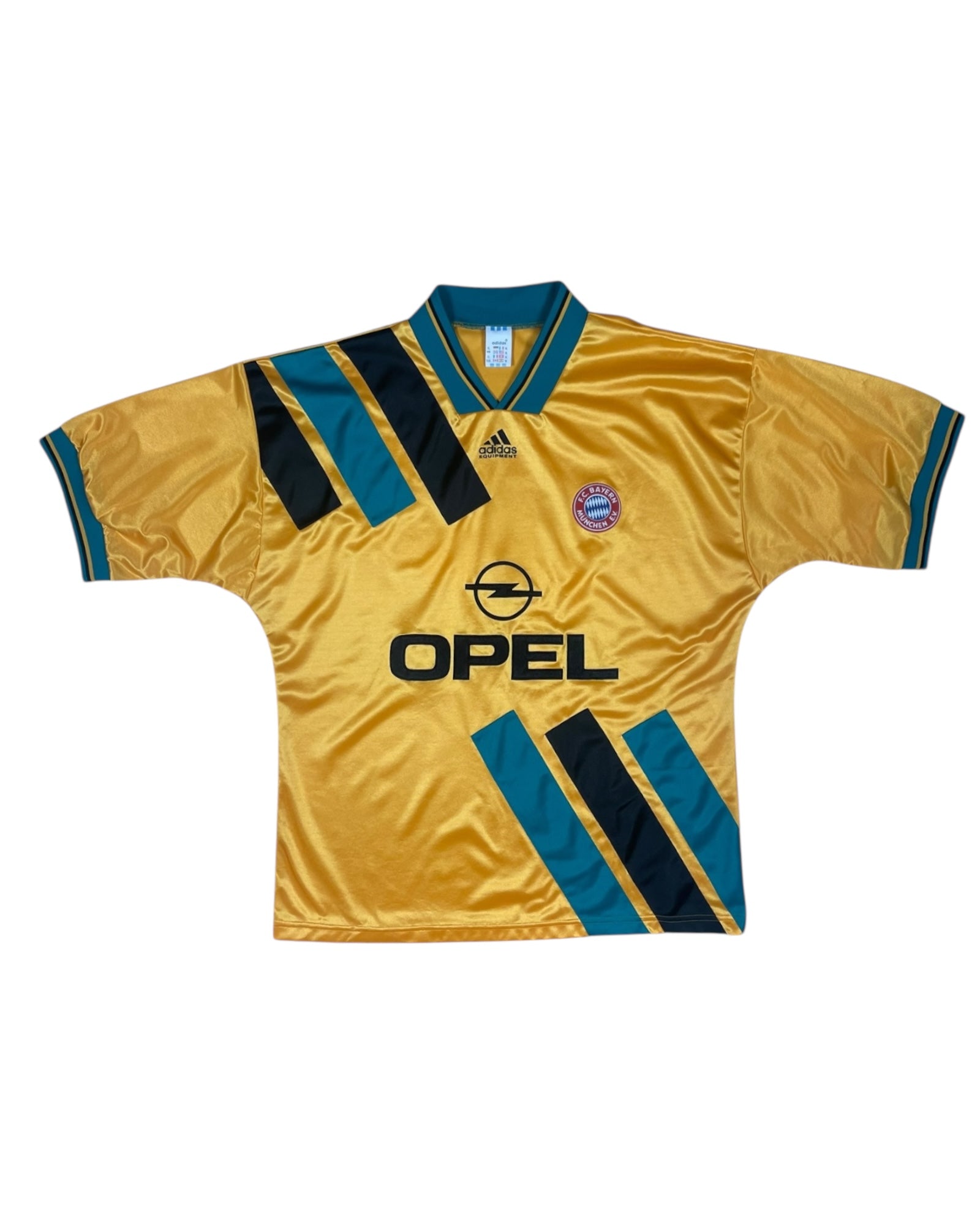 Bayen Munchen Adidas Equipment 1993 - 1995 Away Football Shirt Opel Size XL Yellow Black Green