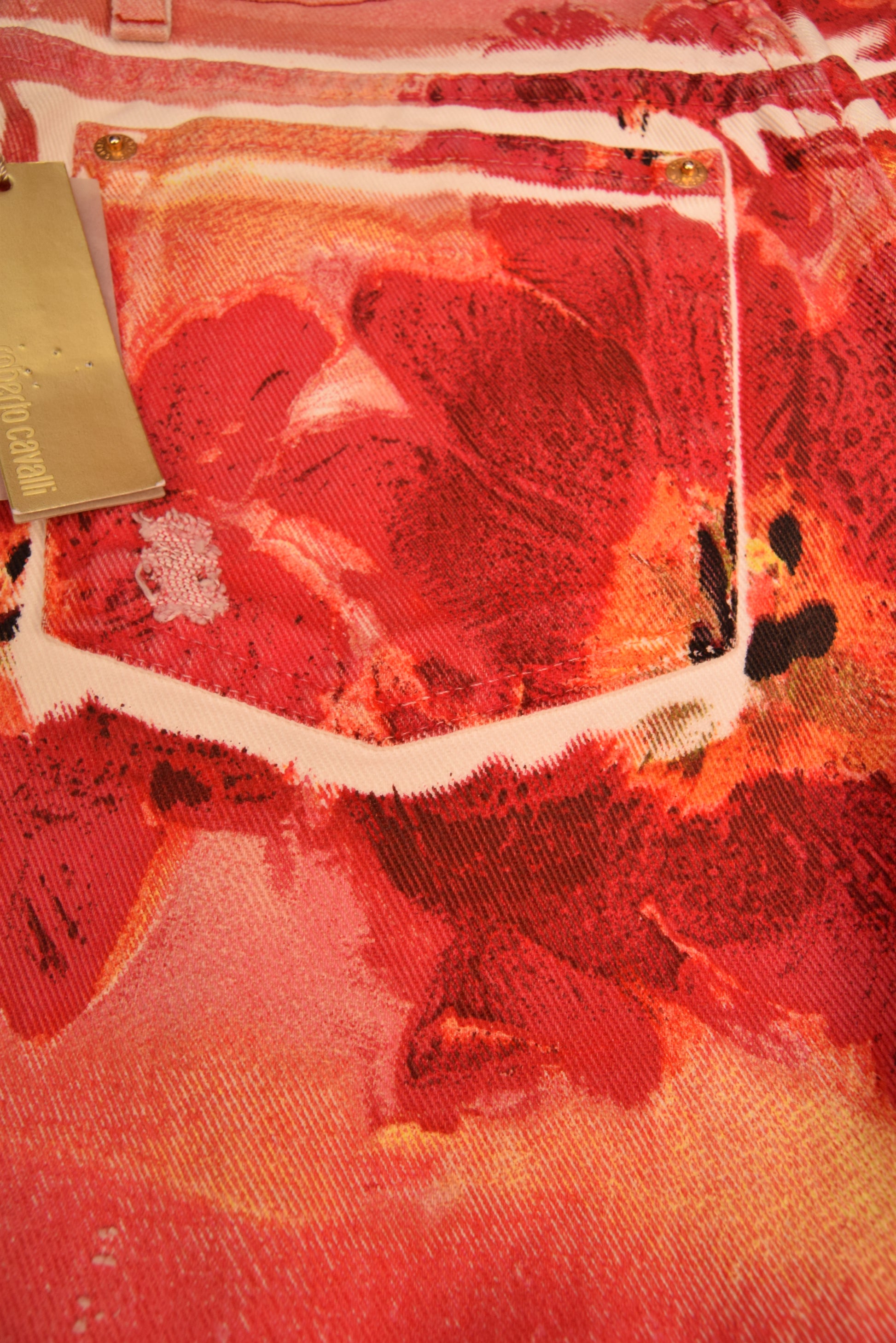 Y2K BNWT NOS Roberto Cavalli Jeans Trousers Floral Pattern Size XS Low Waist 00'S DeadStock New