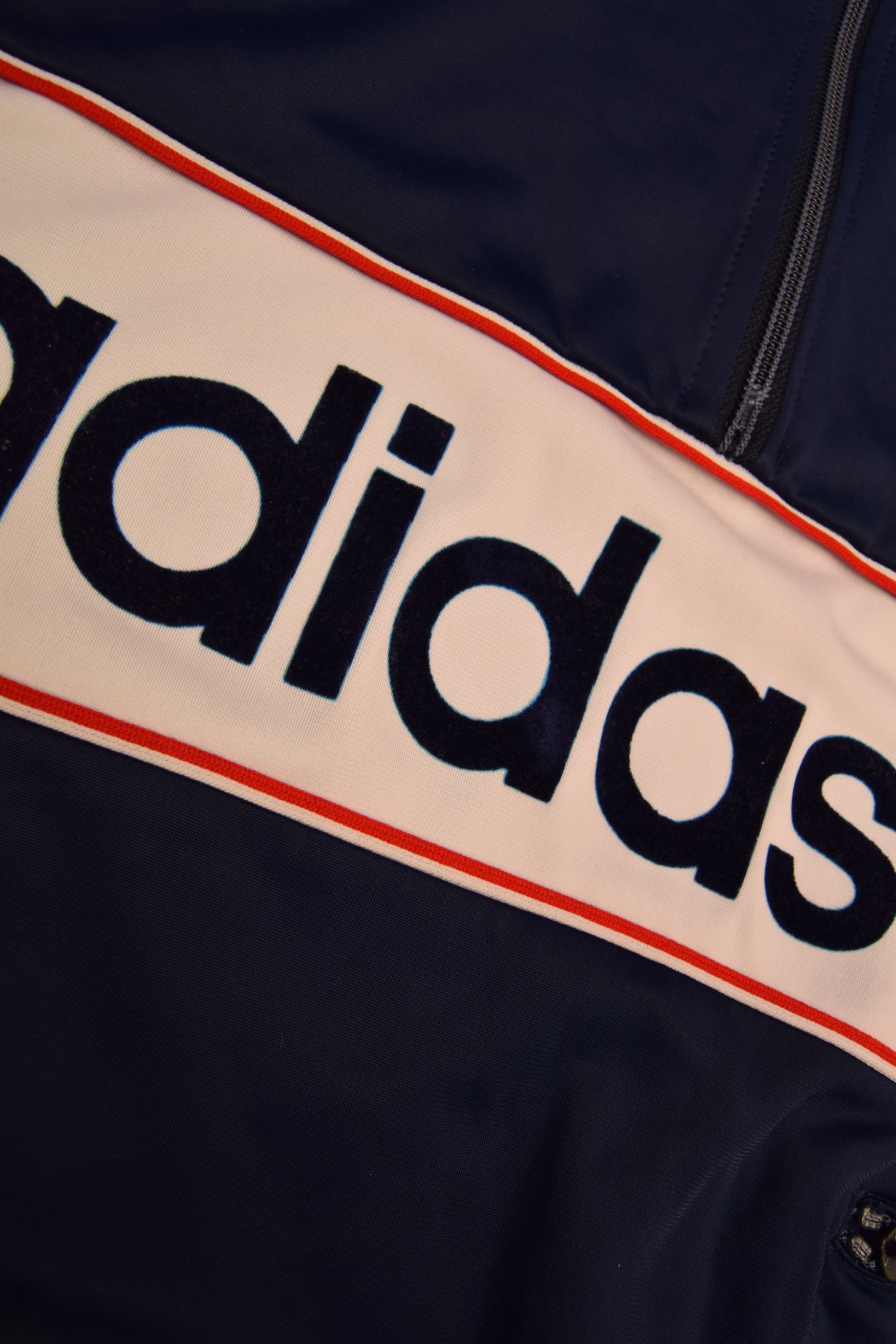 Vintage 80's Adidas Sweatshirt Made in West Germany Quarter 1/4 Zip Blue White Polyester Size M