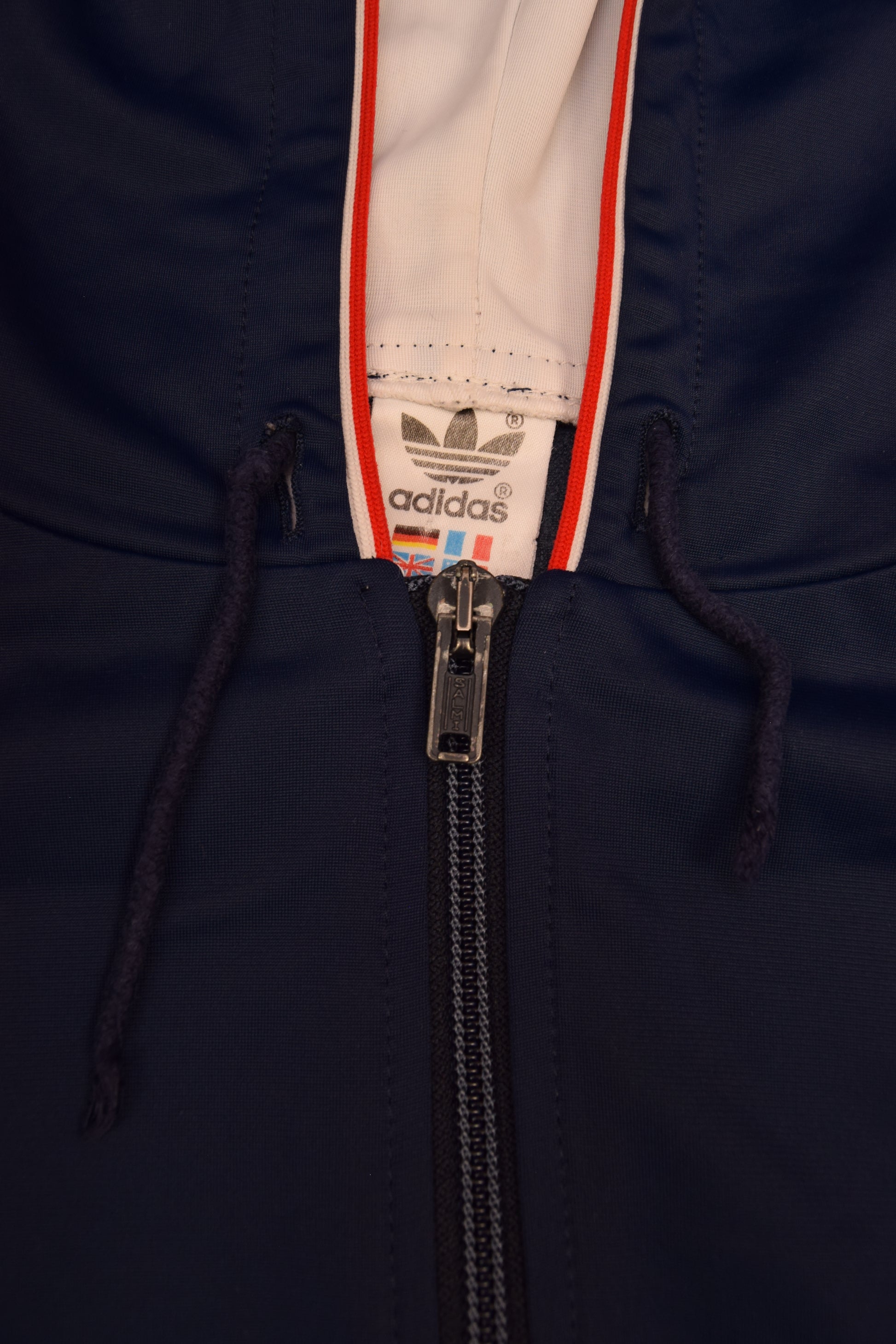 Vintage 80's Adidas Sweatshirt Made in West Germany Quarter 1/4 Zip Blue White Polyester Size M