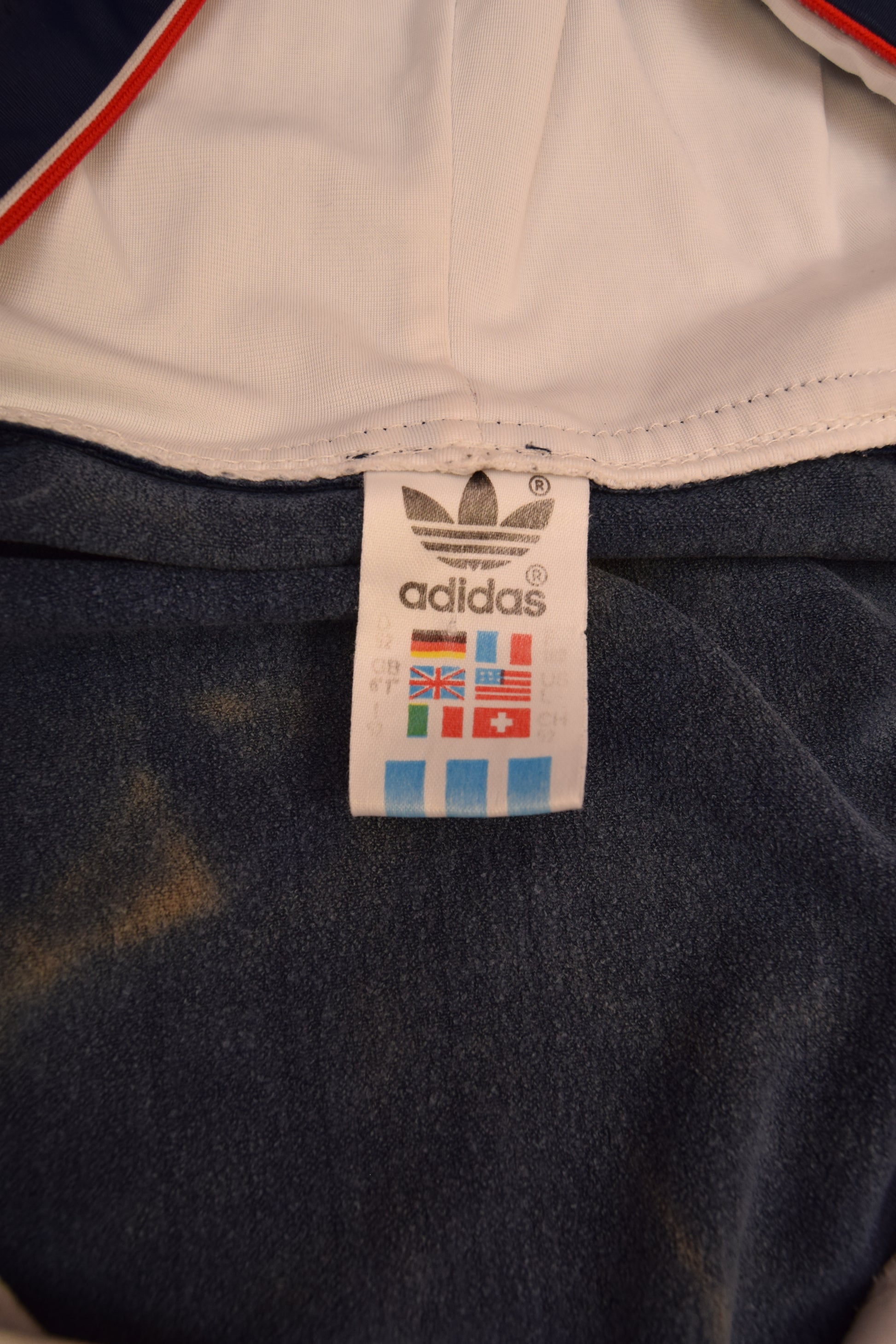 Vintage 80's Adidas Sweatshirt Made in West Germany Quarter 1/4 Zip Blue White Polyester Size M