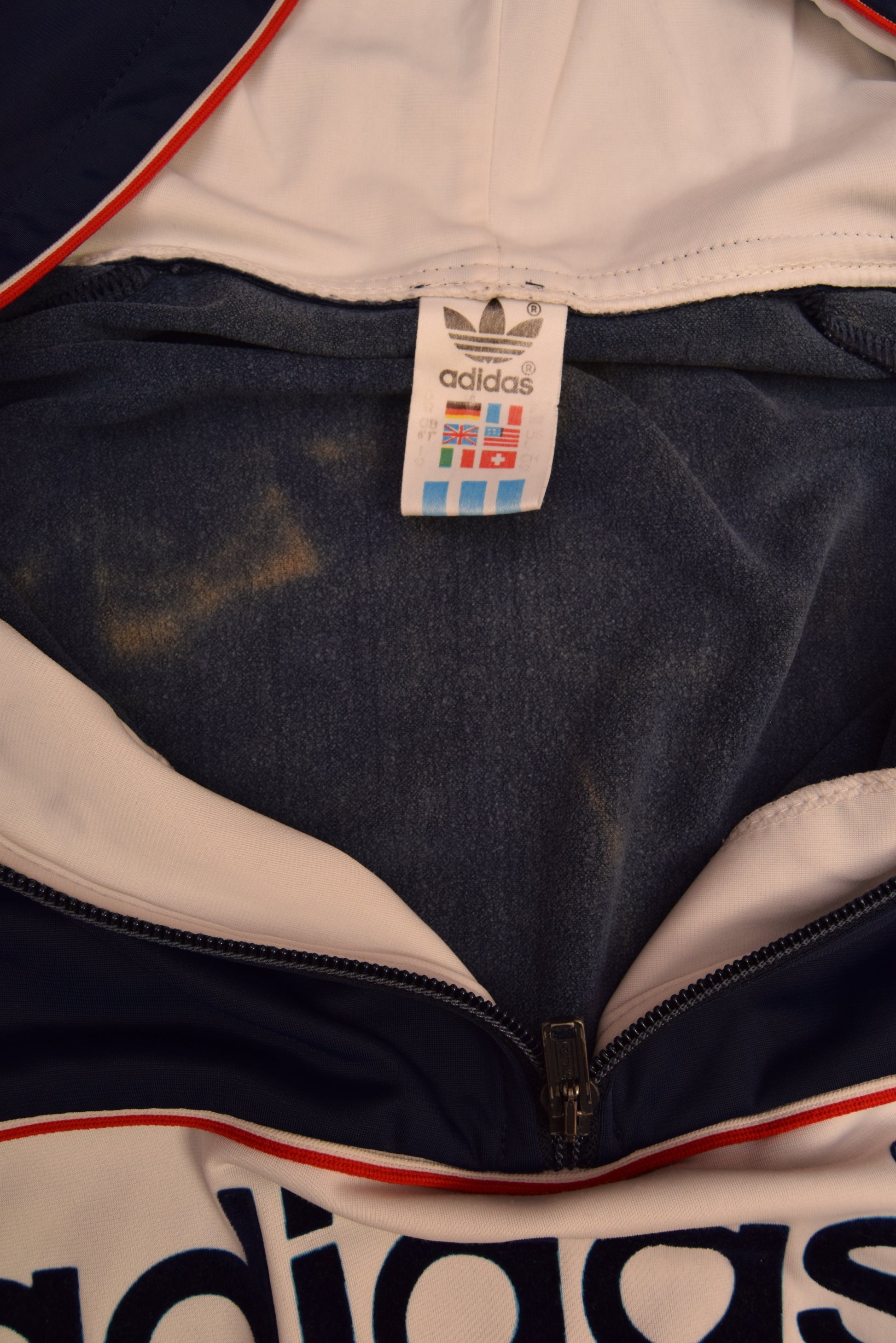 Vintage 80's Adidas Sweatshirt Made in West Germany Quarter 1/4 Zip Blue White Polyester Size M