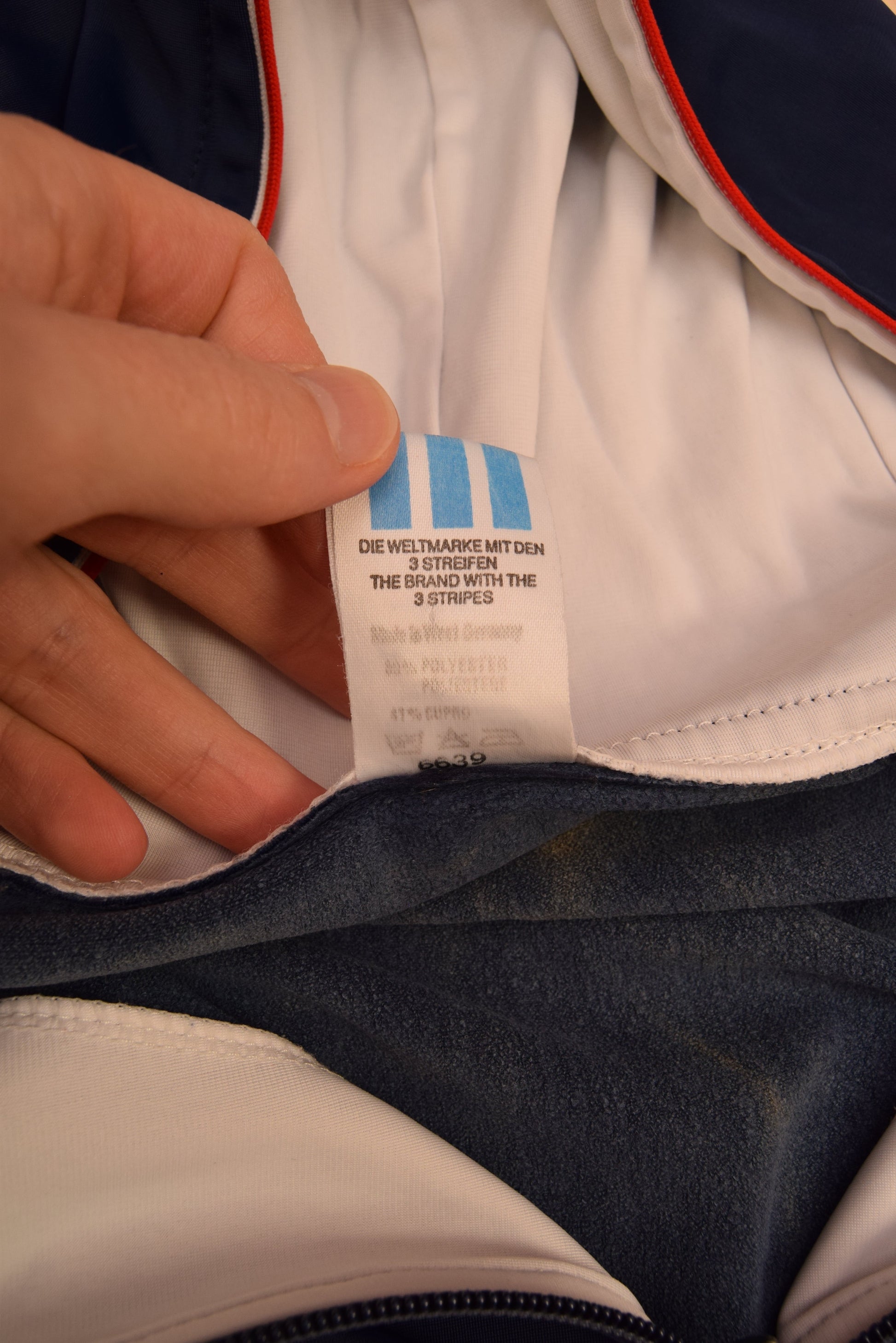 Vintage 80's Adidas Sweatshirt Made in West Germany Quarter 1/4 Zip Blue White Polyester Size M
