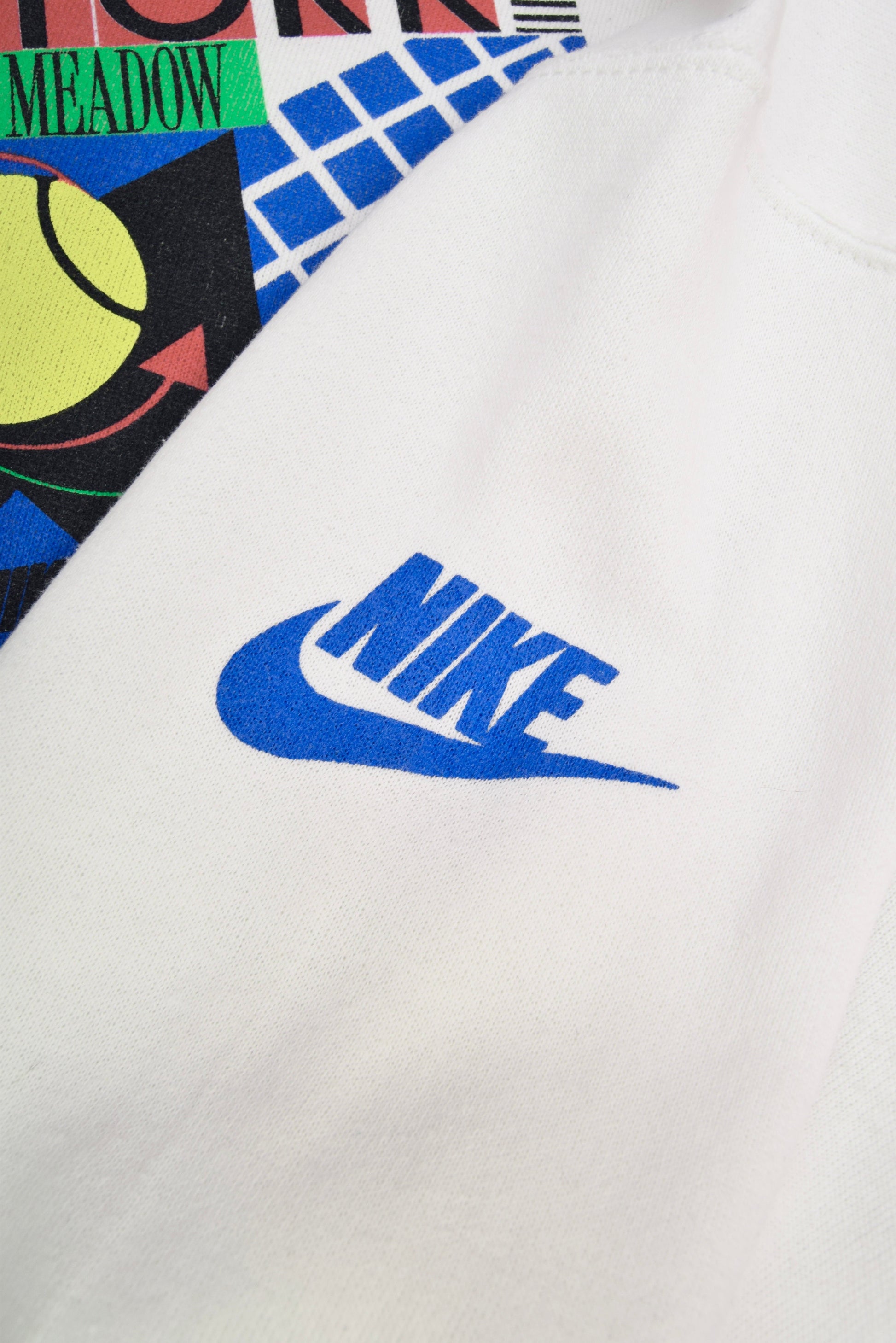 Nike Tennis US Open Flushing Meadow Aug 29 - Sept 11 1988 Sweatshirt Made in USA Memphis Design Aesthetic White Size L Silver Tag