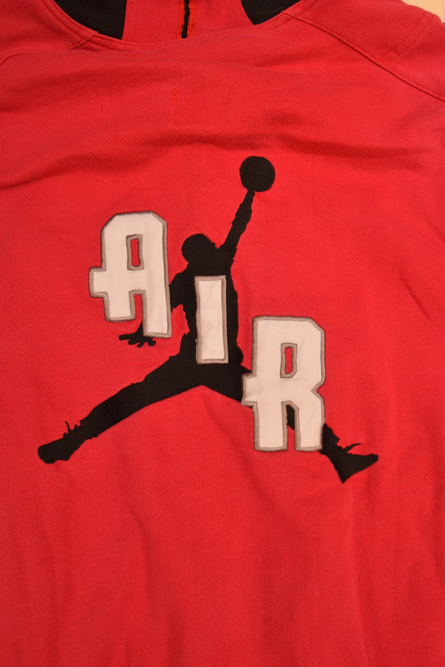 Vintage 90's Nike Air Jordan Hooded Varsity Jacket Size M Heavy Cotton Red Black