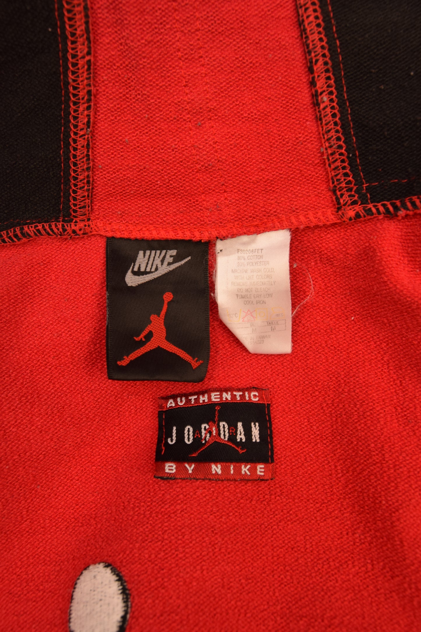 Vintage 90's Nike Air Jordan Hooded Varsity Jacket Size M Heavy Cotton Red Black
