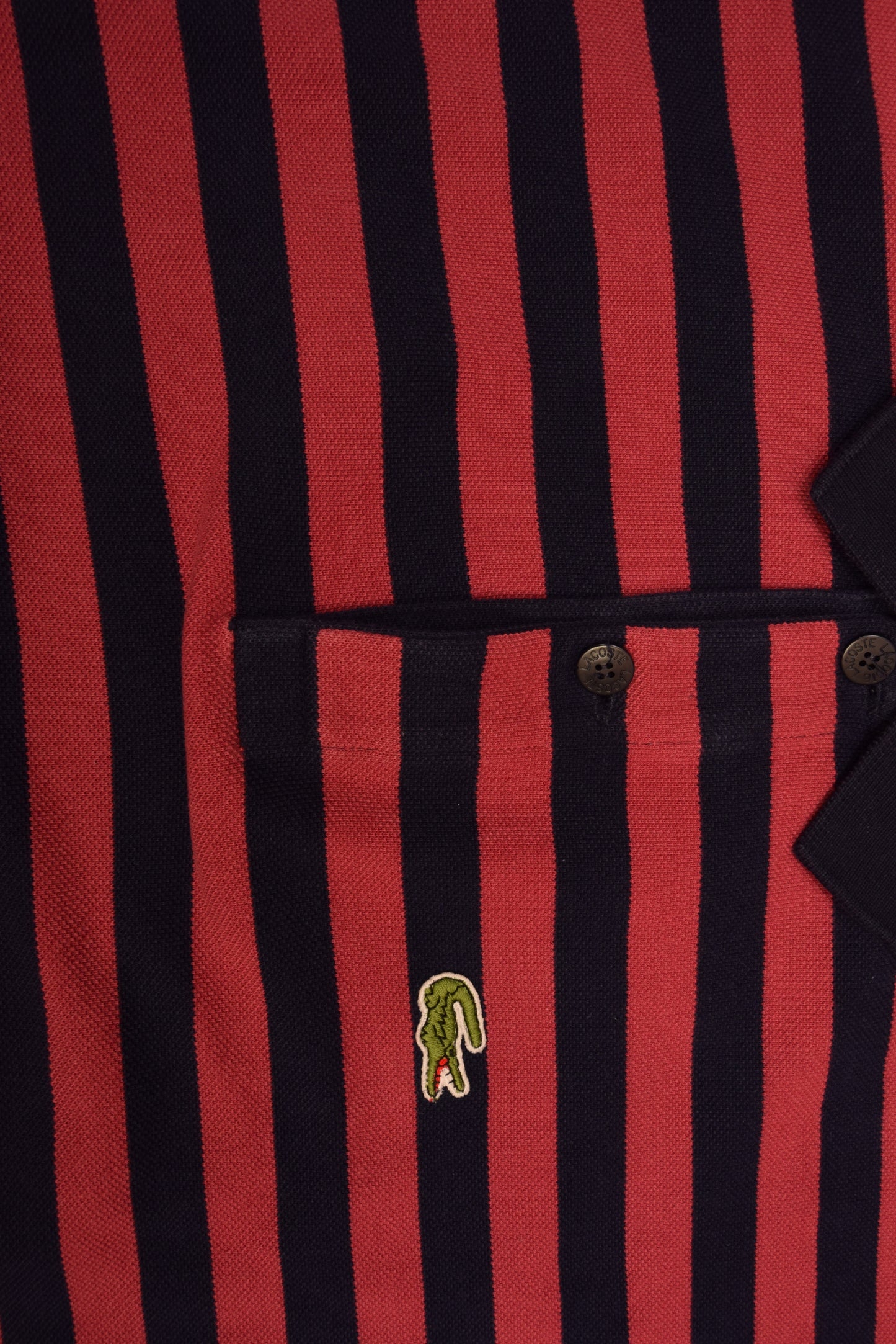 Vintage 80's Lacoste Chemise Pique Polo Sweatshirt Made in France Size XL-XXL Horizontal Stripes Coral Blue