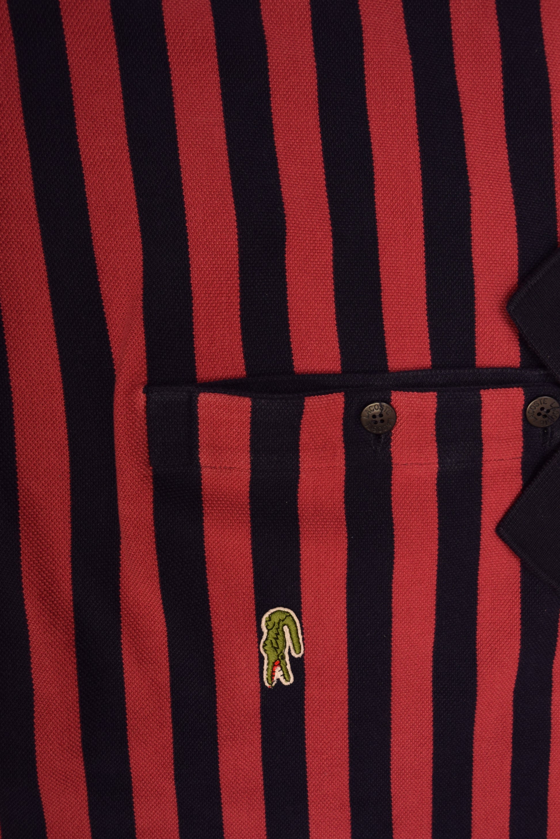 Vintage 80's Lacoste Chemise Pique Polo Sweatshirt Made in France Size XL-XXL Horizontal Stripes Coral Blue