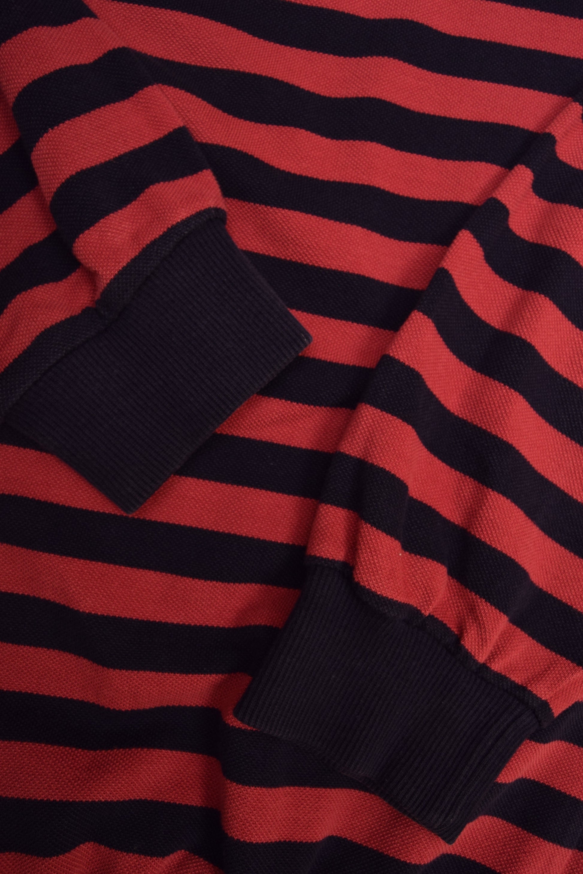 Vintage 80's Lacoste Chemise Pique Polo Sweatshirt Made in France Size XL-XXL Horizontal Stripes Coral Blue