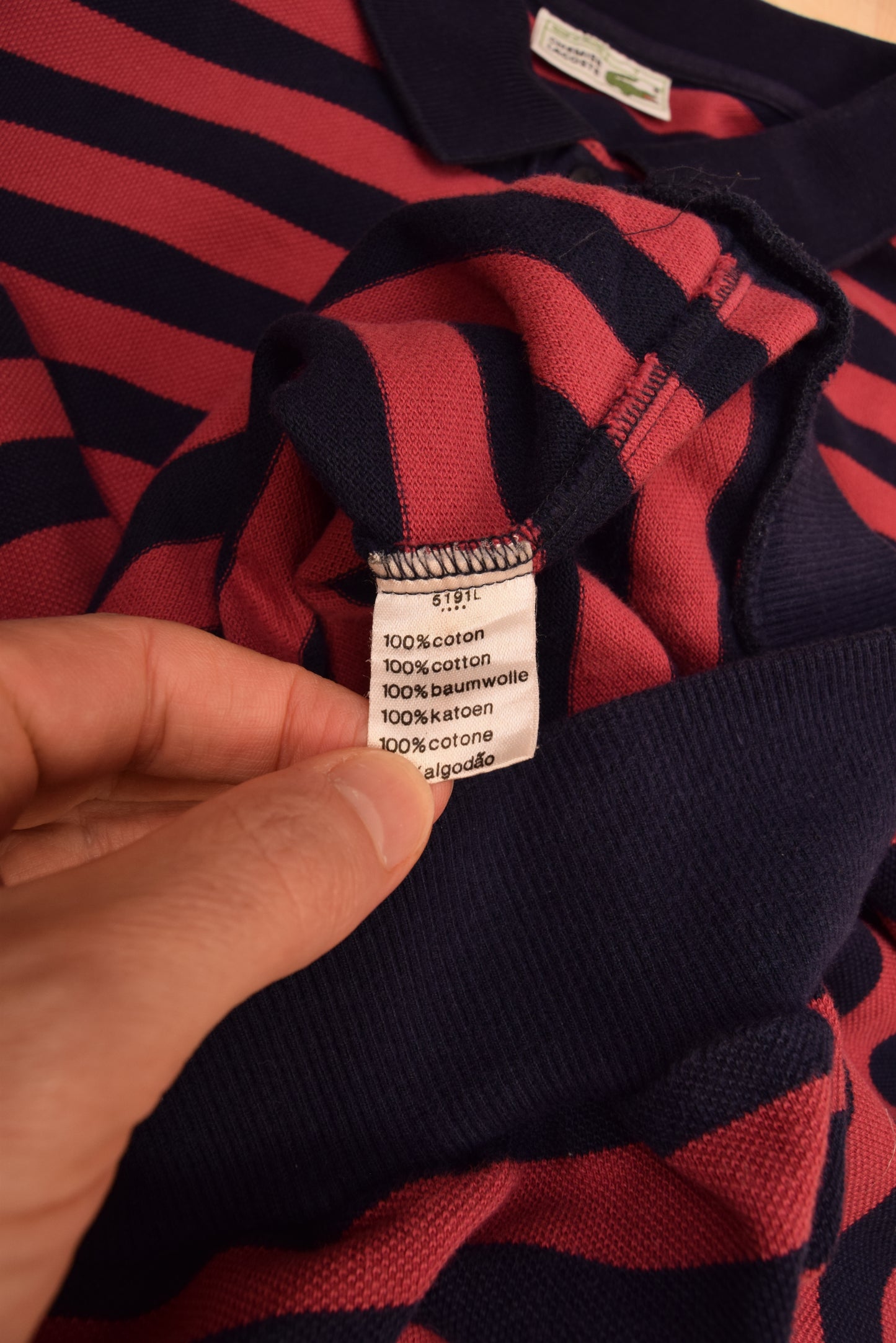 Vintage 80's Lacoste Chemise Pique Polo Sweatshirt Made in France Size XL-XXL Horizontal Stripes Coral Blue