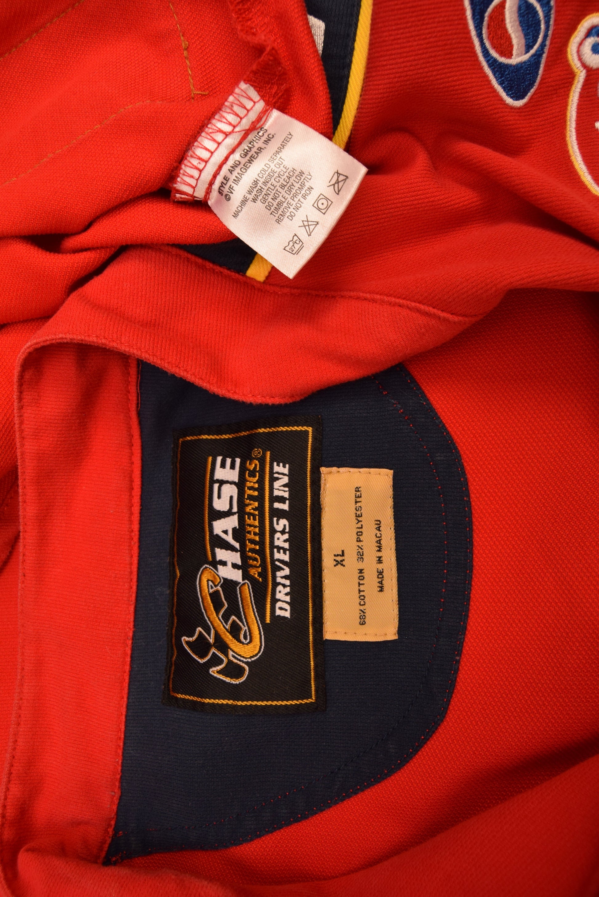 Vintage Nascar Racing Chase Authentics Drivers Line Jeff Gordon T-Shirt / Jersey Quarter Zip 1/4 Dupont Automotive Finishes Pepsi Fritos Tyvek Flames Red Size XL