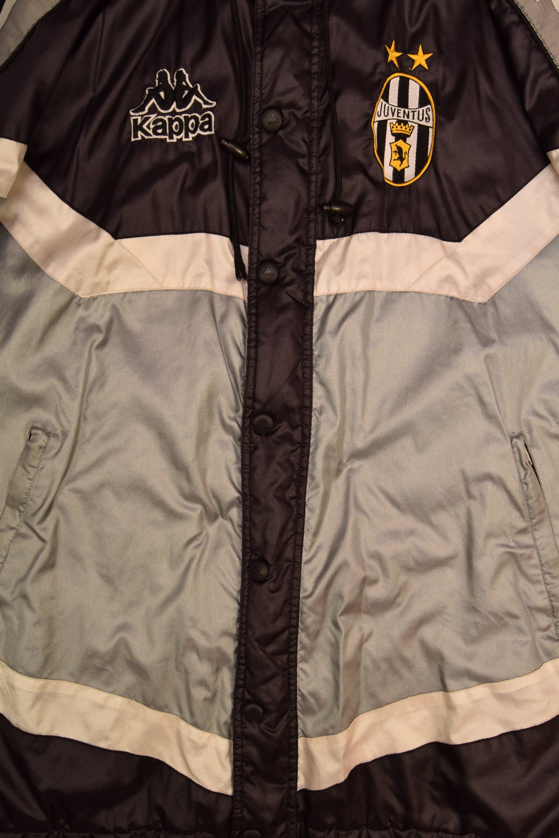Juventus Kappa 1995-1997 Thick Jacket Size XL Black Silver Grey