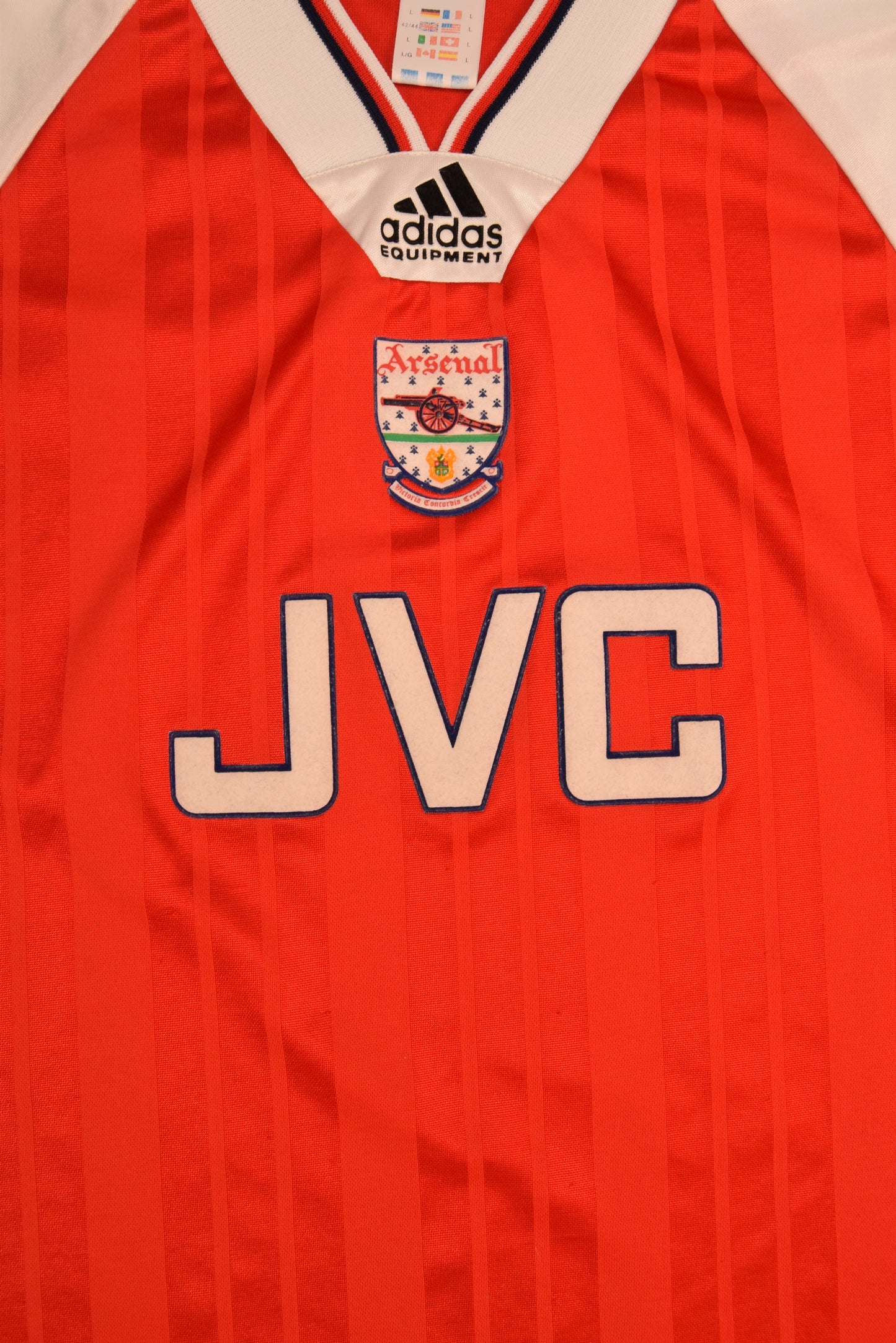 Vintage Arsenal London 1992 - 1993 - 1994 Adidas Equipment Home Football Shirt JVC Red White Size Red Polyester