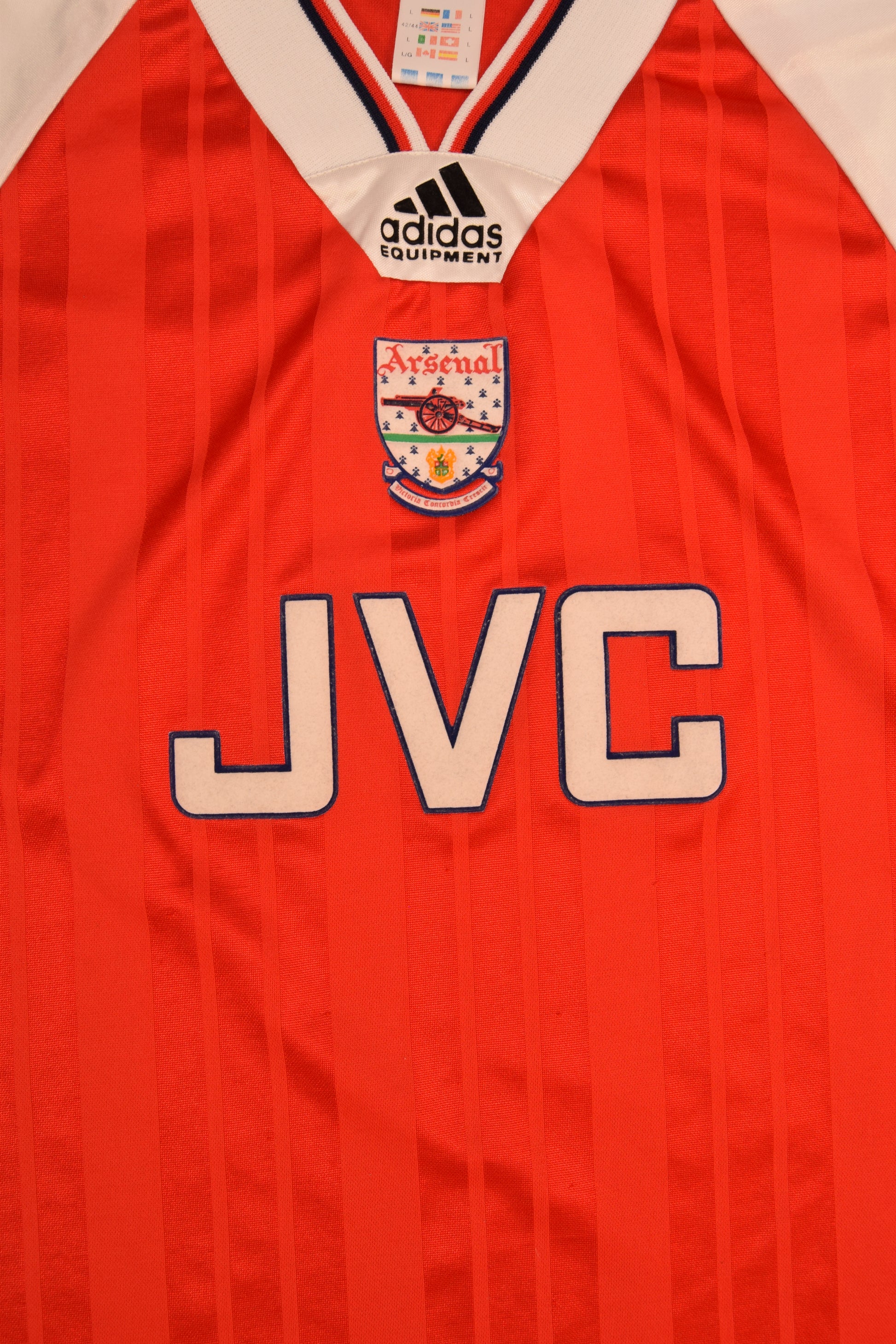 Vintage Arsenal London 1992 - 1993 - 1994 Adidas Equipment Home Football Shirt JVC Red White Size Red Polyester