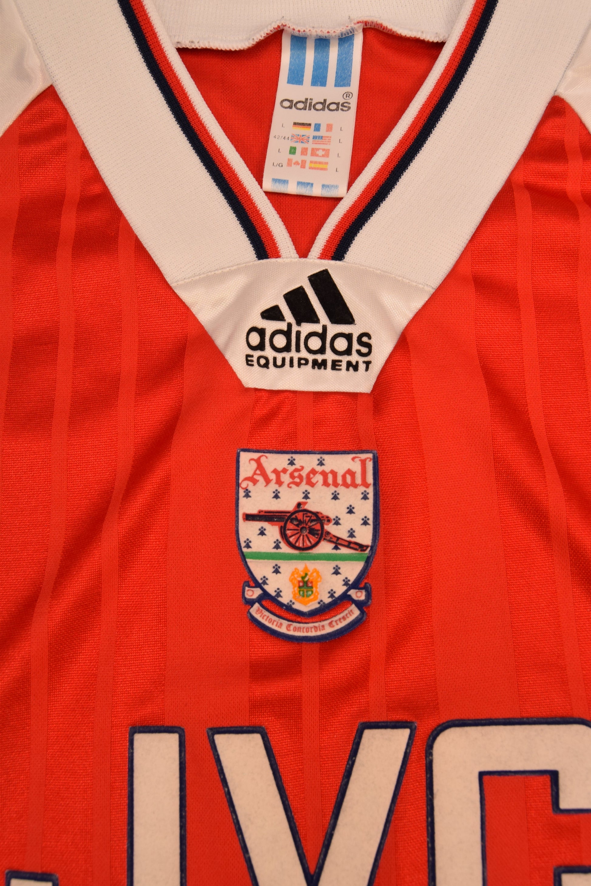 Vintage Arsenal London 1992 - 1993 - 1994 Adidas Equipment Home Football Shirt JVC Red White Size Red Polyester