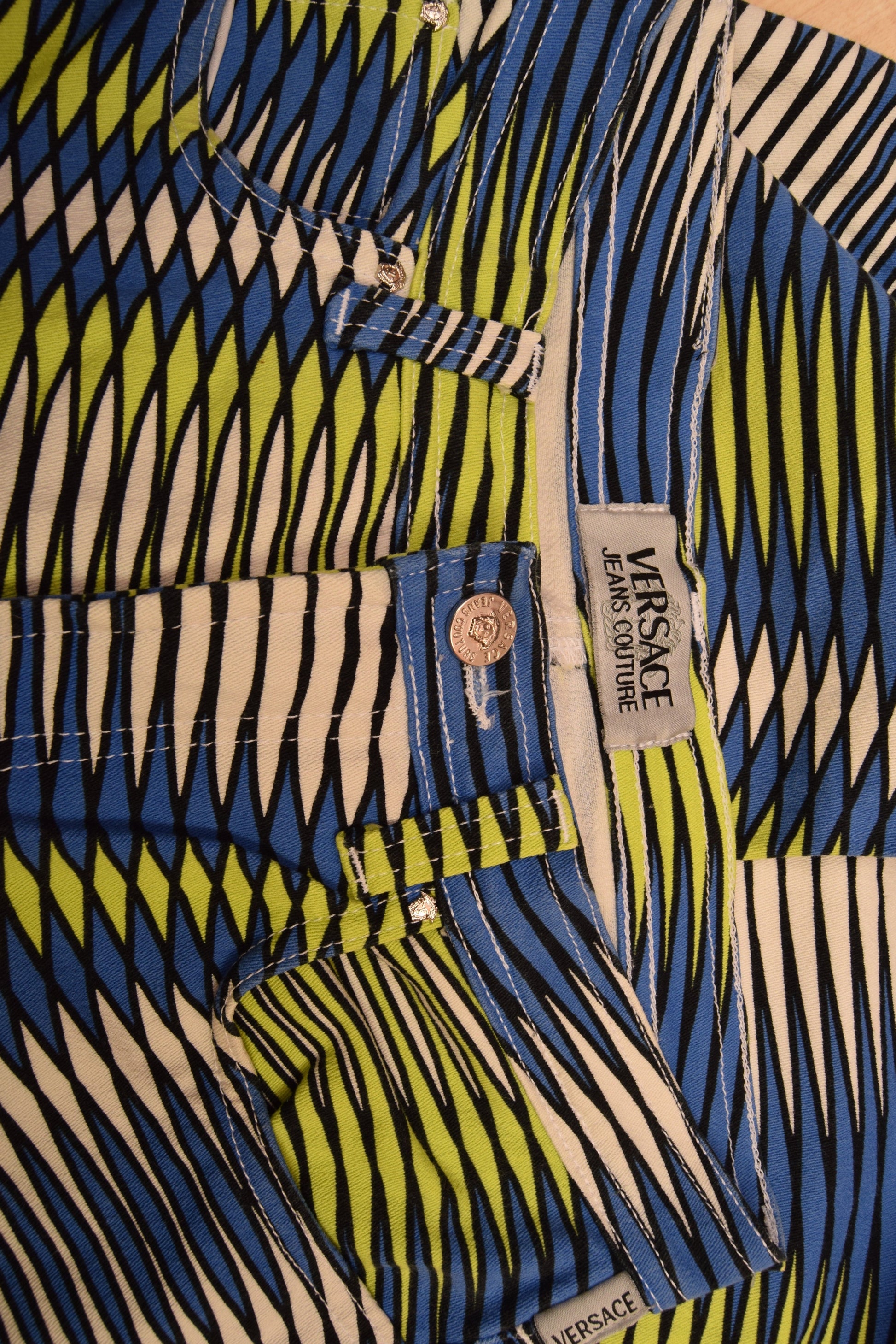 90's Versace Jeans Couture Opt Art Psyhadelic Geometric Stretch Made in Italy High Waist