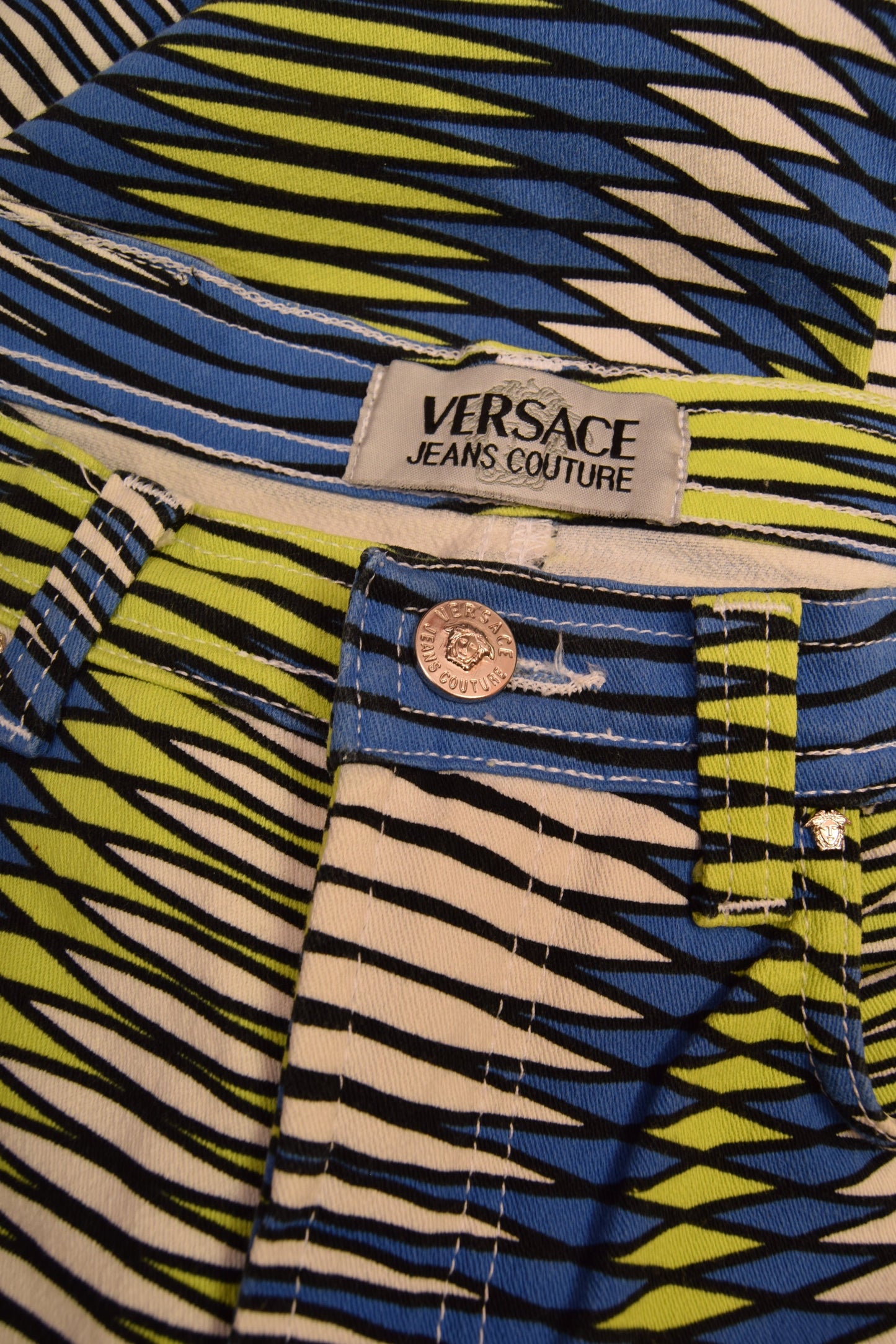 90's Versace Jeans Couture Opt Art Psyhadelic Geometric Stretch Made in Italy High Waist