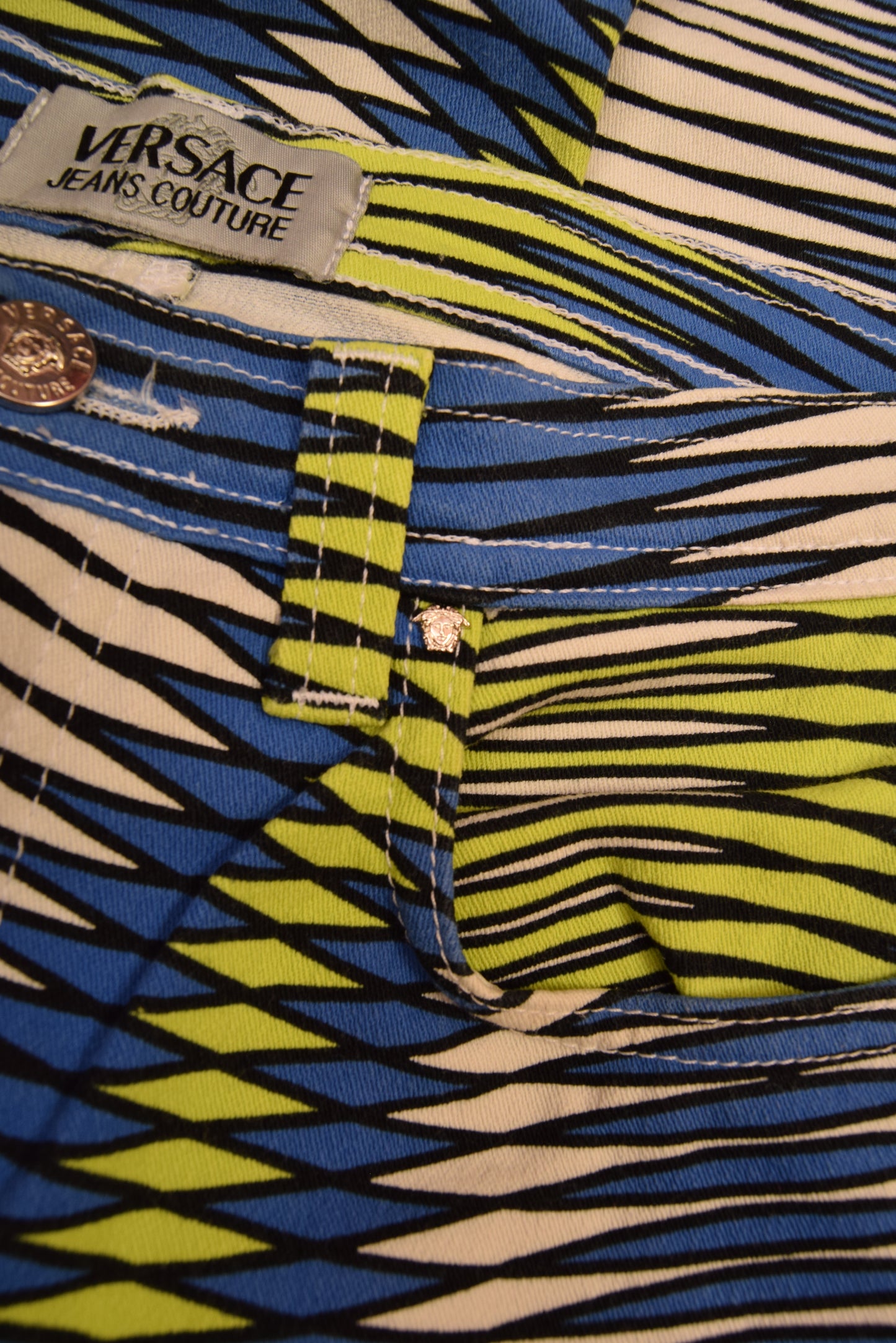 90's Versace Jeans Couture Op Art Psyhadelic Geometric Stretch Made in Italy High Waist Ittierre Size M