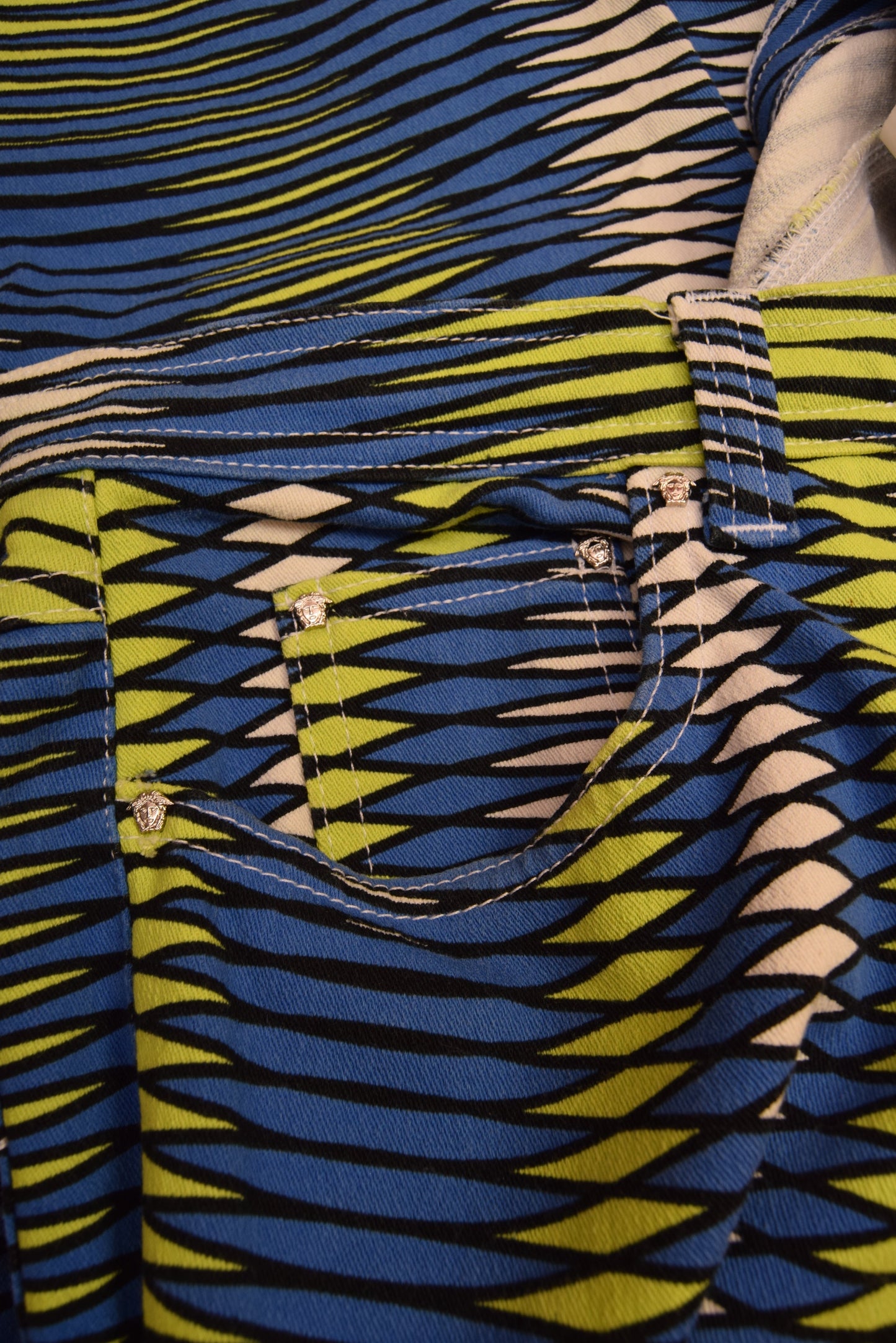 90's Versace Jeans Couture Opt Art Psyhadelic Geometric Stretch Made in Italy High Waist