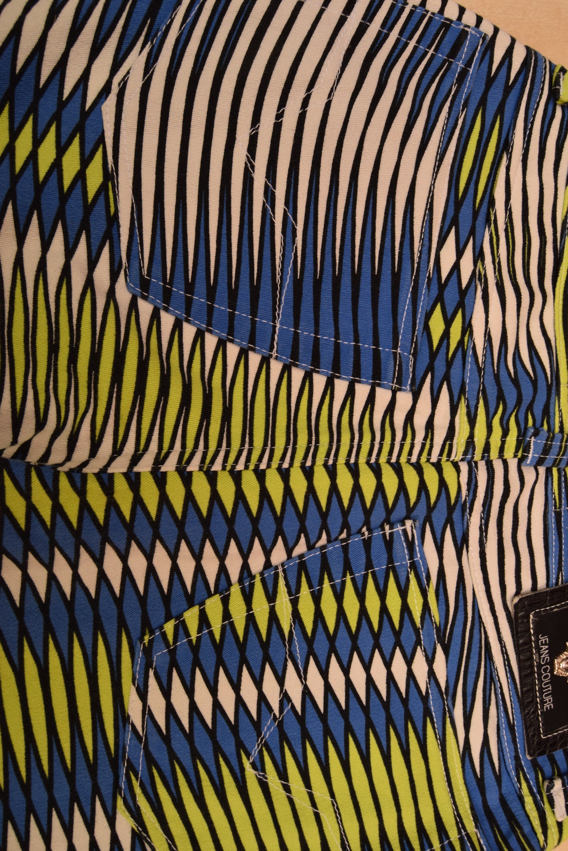 90's Versace Jeans Couture Opt Art Psyhadelic Geometric Stretch Made in Italy High Waist