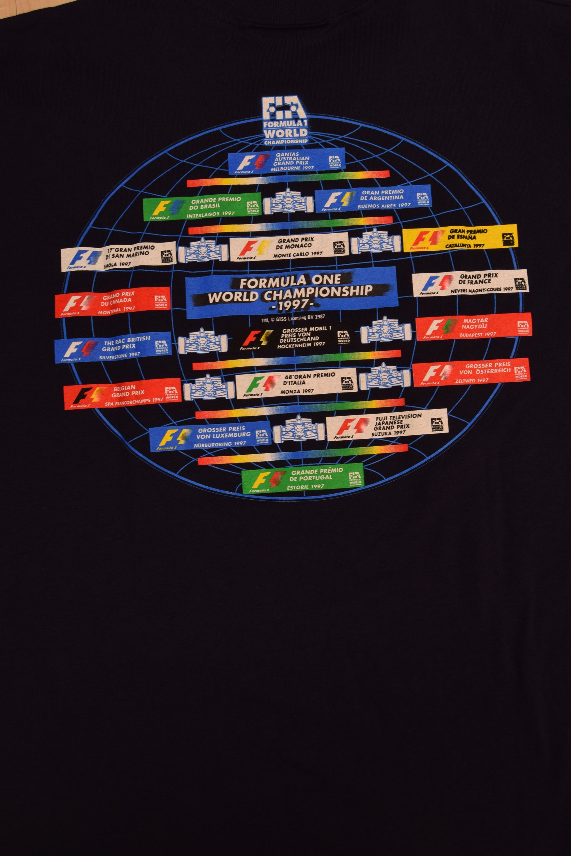 FIA Formula 1 One 1997 World Championship T-Shirt Giss Made in Australia Size M Blue Goodsports Cotton