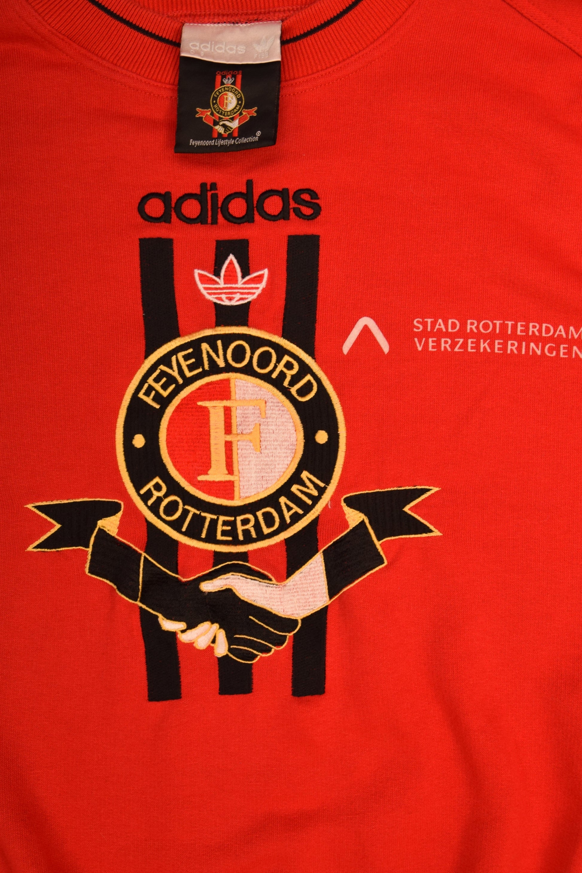 Rare 90's Feyenoord Rotterdam Adidas Sweatshirt CrewNeck Red Stad Rotterdam Verzekeringen Size XL Heavy Cotton
