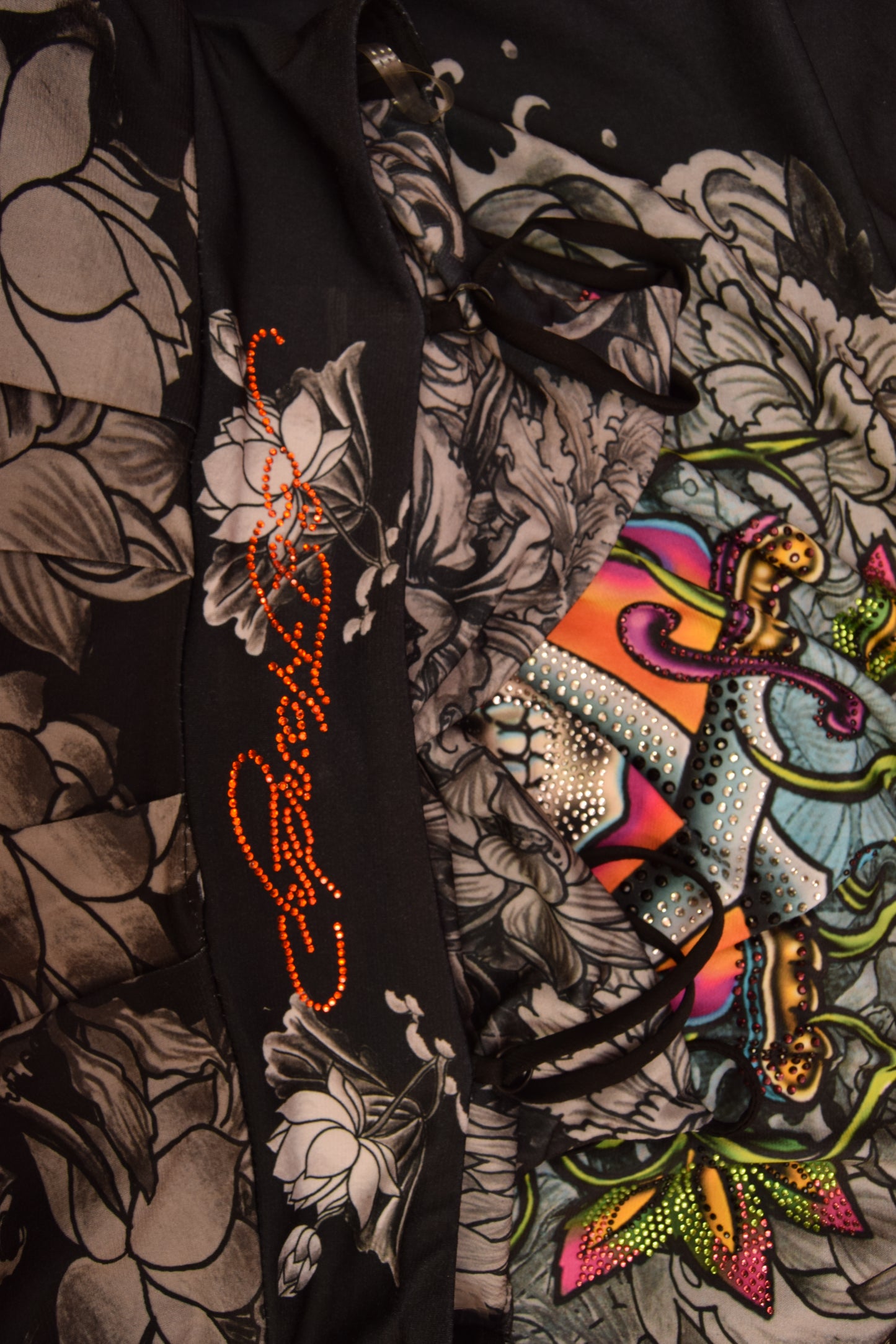 Y2K Ed Hardy by Christian Audigier Short Dress Made In USA Tattoo Rhinestones Skull Flowers Adjustable Straps