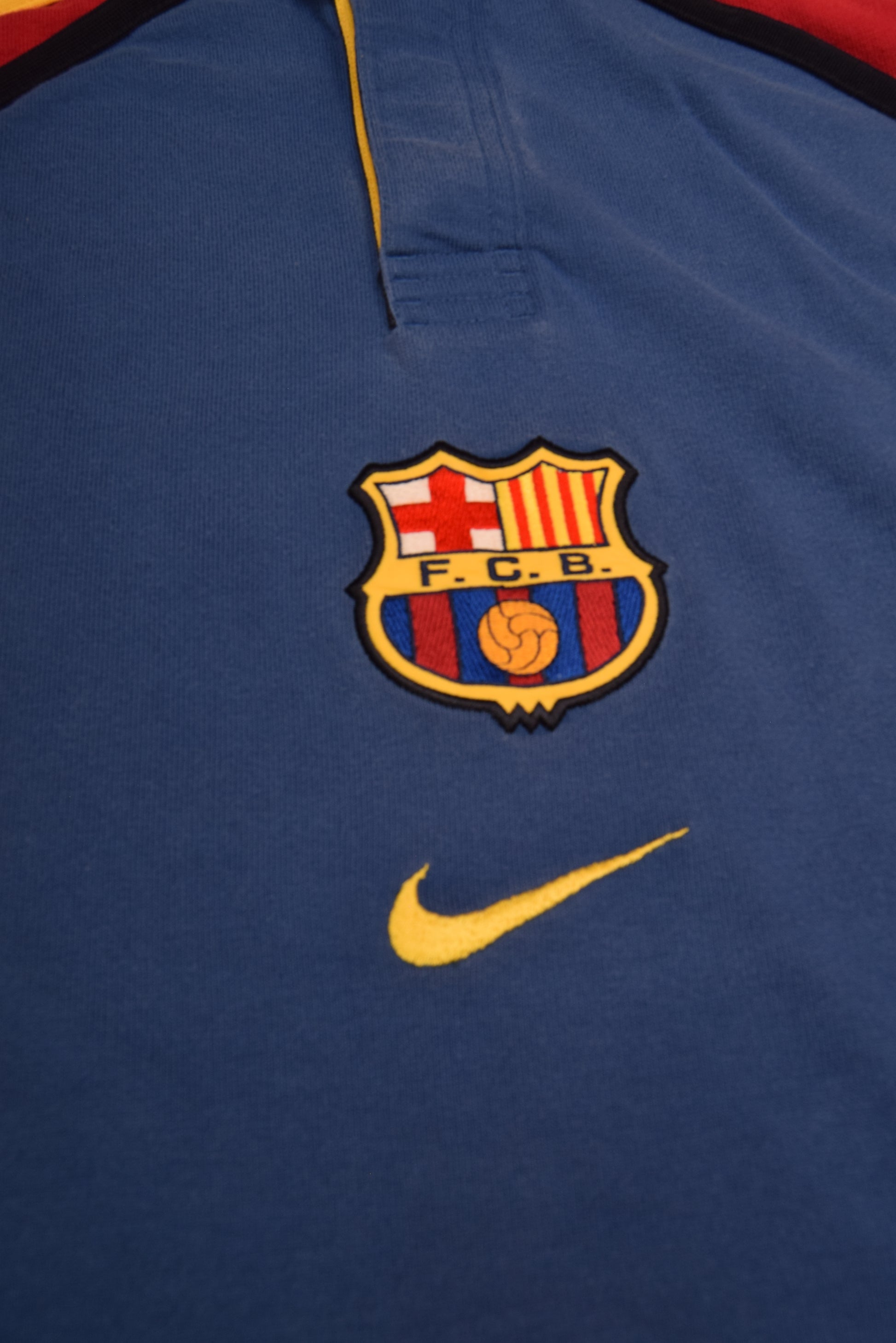 Rare Vintage FC Barcelona Nike Team 1999? - 2000? Polo Rugby Shirt Size L Red Blue Yellow
