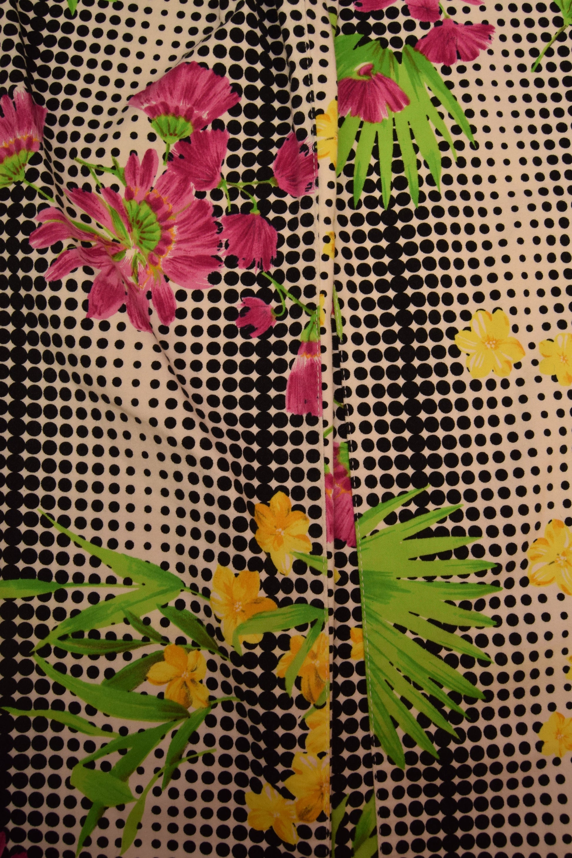 Vintage Versace Jeans Couture Medusa Thin Trousers Floral Op Art Pattern Floral Tropical Print Dot Grid Made in Italy Ittierre