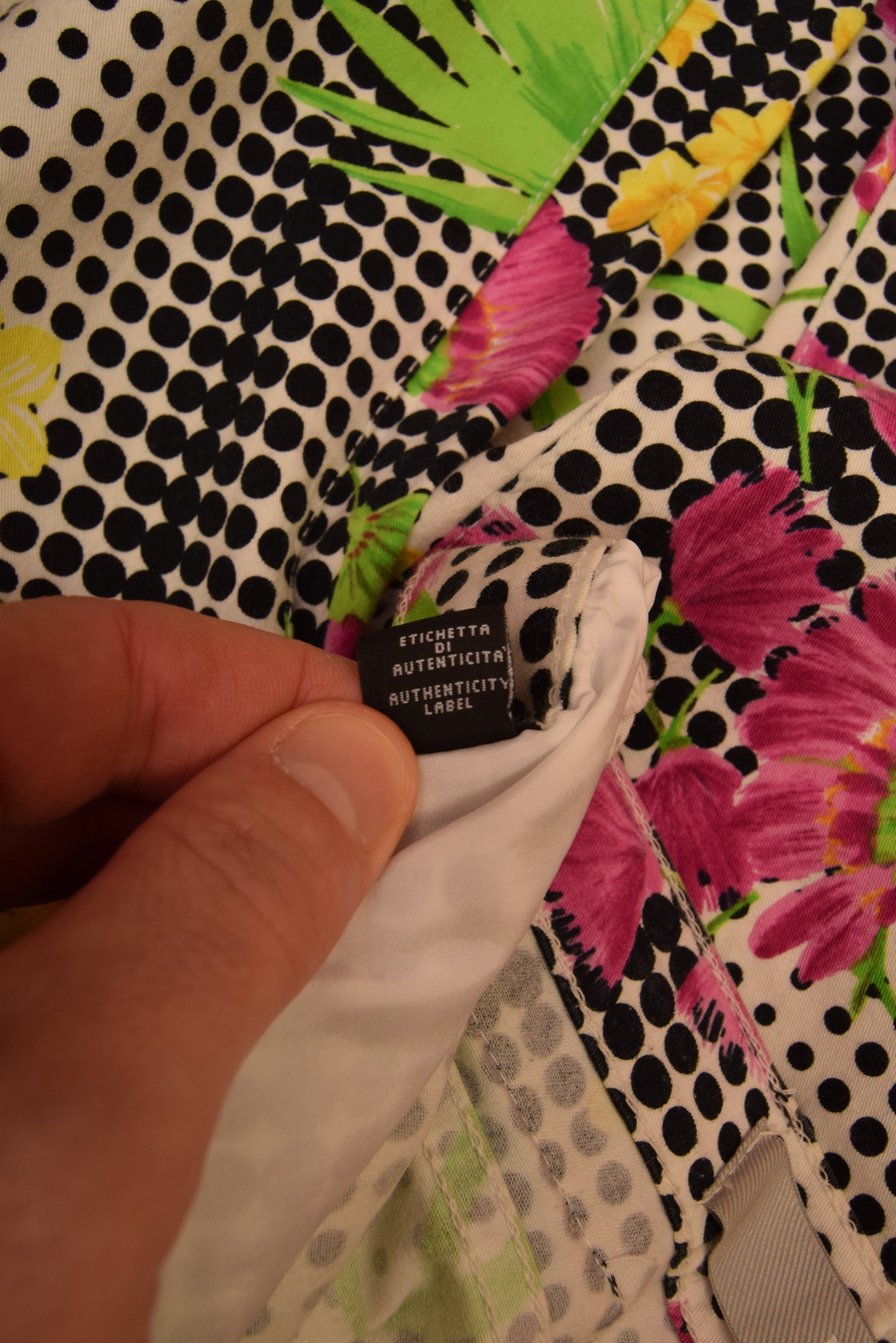 Vintage Y2K Versace Jeans Couture Medusa Thin Trousers Floral Op Art Pattern Floral Tropical Print Dot Grid Made in Italy Ittierre