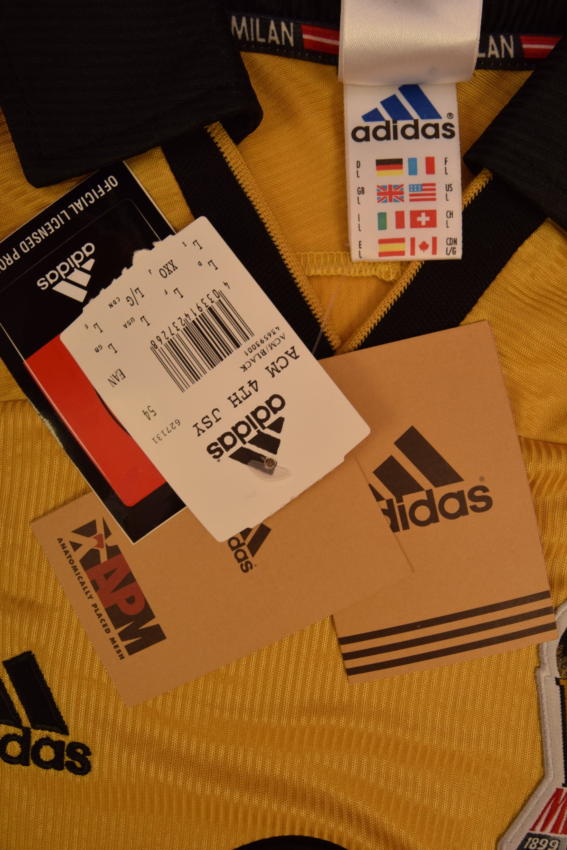 BNWT New Vintage Authentic AC Milan Adidas 1999 - 2000 Fourth Football Shirt Anniversary Centenary 1899 1999 OPEL Size L Made in Italy Gold Deadstock