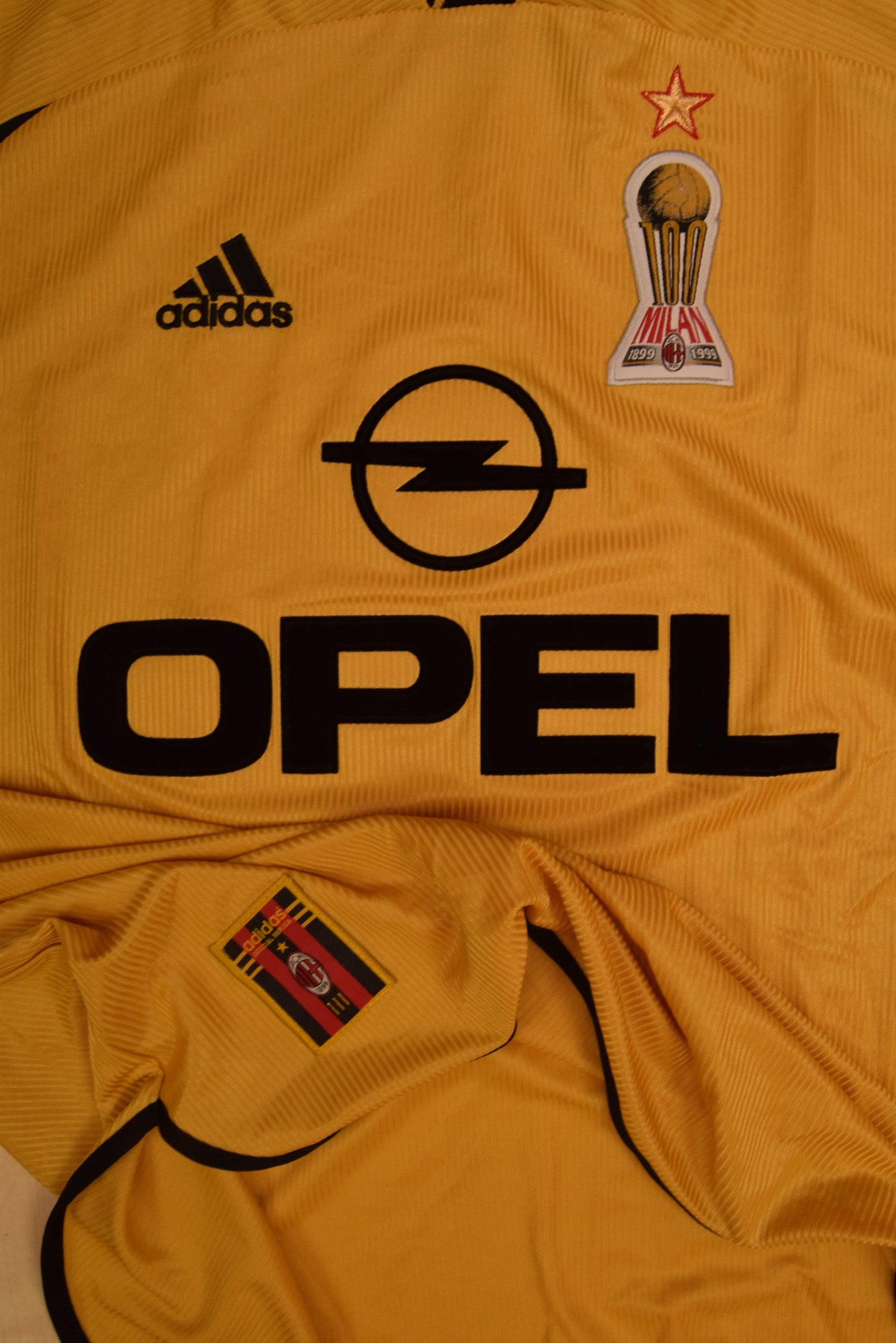 BNWT New Vintage Authentic AC Milan Adidas 1999 - 2000 Fourth Football Shirt Anniversary Centenary 1899 1999 OPEL Size L Made in Italy Gold Deadstock