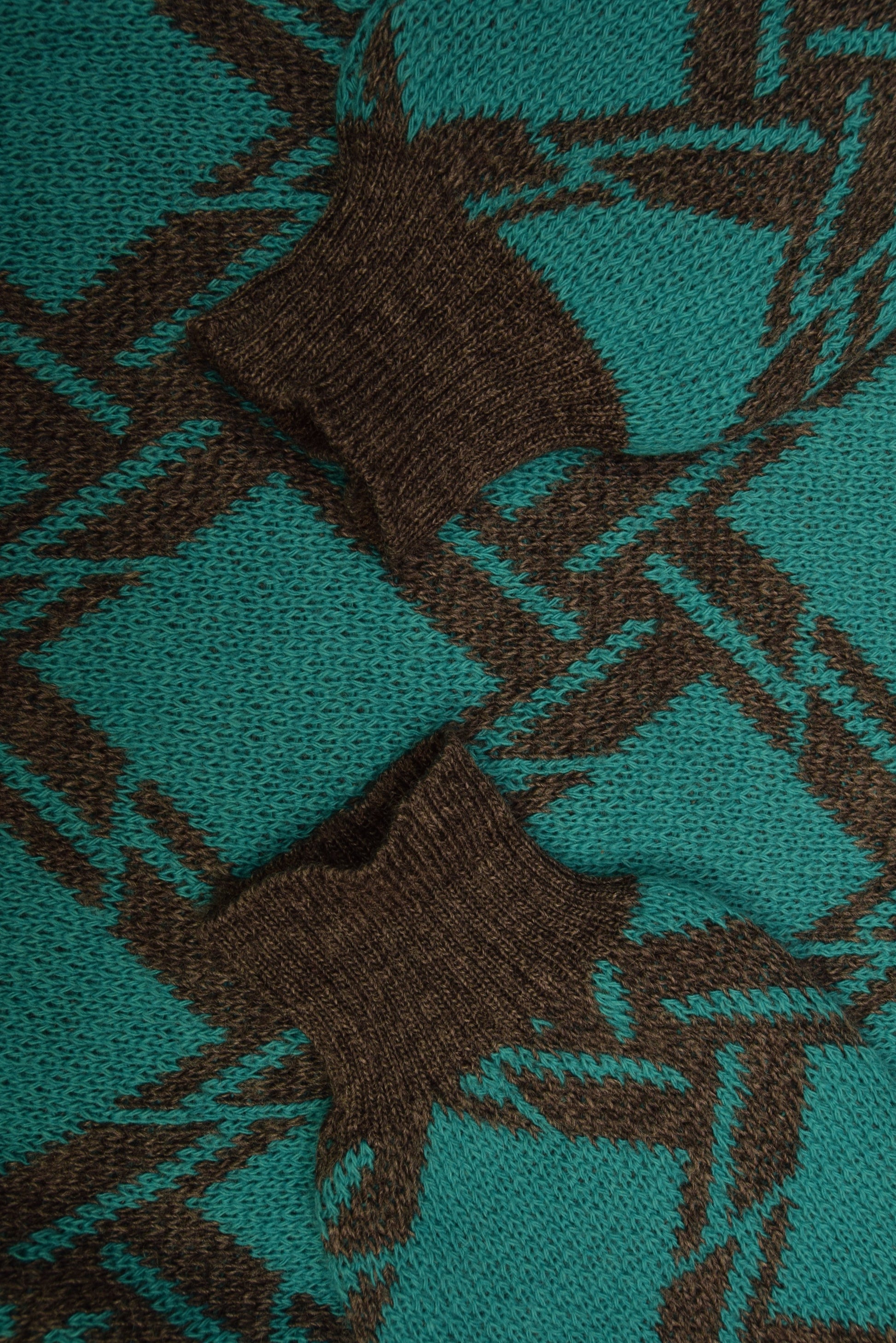Vintage 80's Lacoste Jumper Made in France Green Grey Abstract Pattern Wool Size M-L