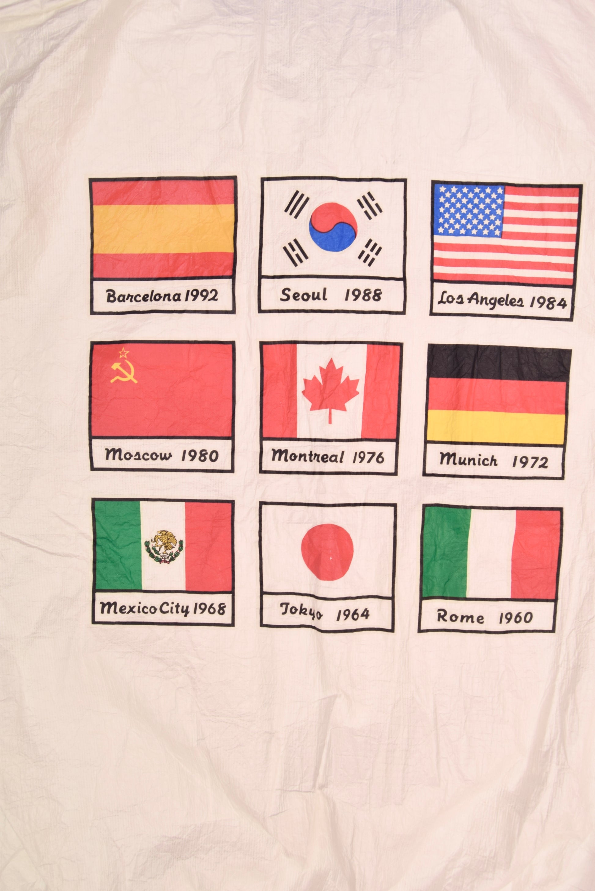 Vintage Nike 1992 Olympics Jacket Size L Made in Korea White Barcelona 1992 Seoul 1988 Los Angeles 1984 Moscow 1980 Montreal 1976 Munich 1972 Mexico City 1968 Tokyo 1964 Rome 1960