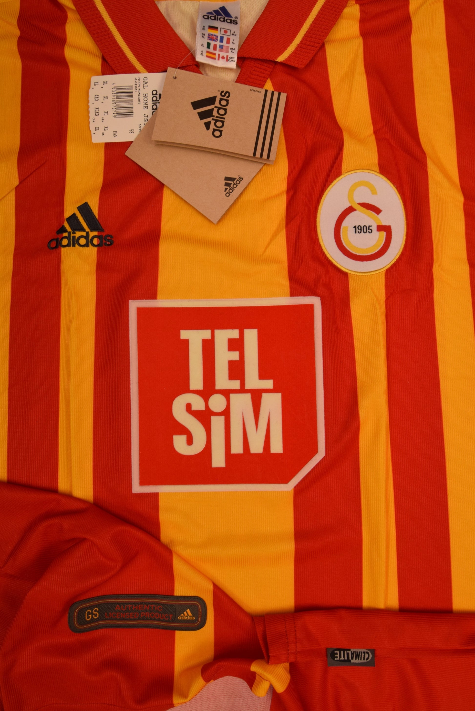 Authentic BNWT Galatasaray Istanbul Adidas 2000 - 2001 Home Football Shirt Size XXL Red Yellow Tel Sim Deadstock