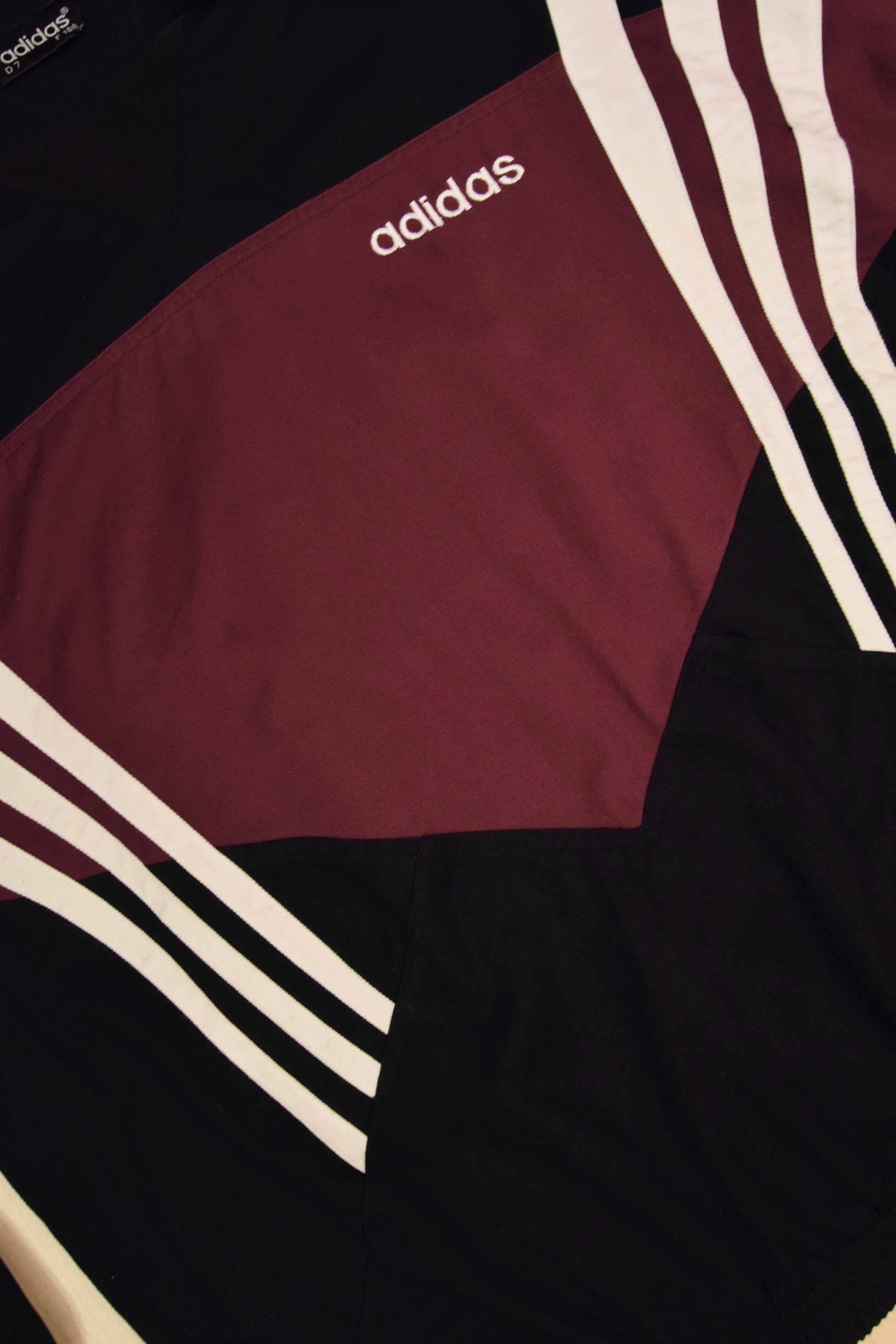 Vintage 1996 Adidas Drill Top / Sweatshirt Black White Burgundy Heavy Cotton Size L-XL