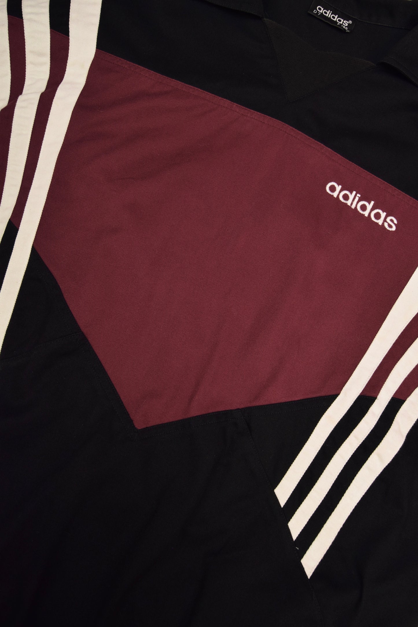 Vintage 1996 Adidas Drill Top / Sweatshirt Black White Burgundy Heavy Cotton Size L-XL