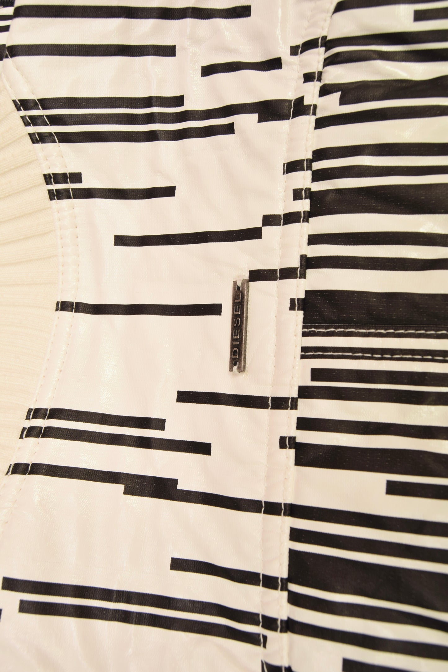 Y2K Diesel Jacket Nylon Abstract Pattern Black White Size S