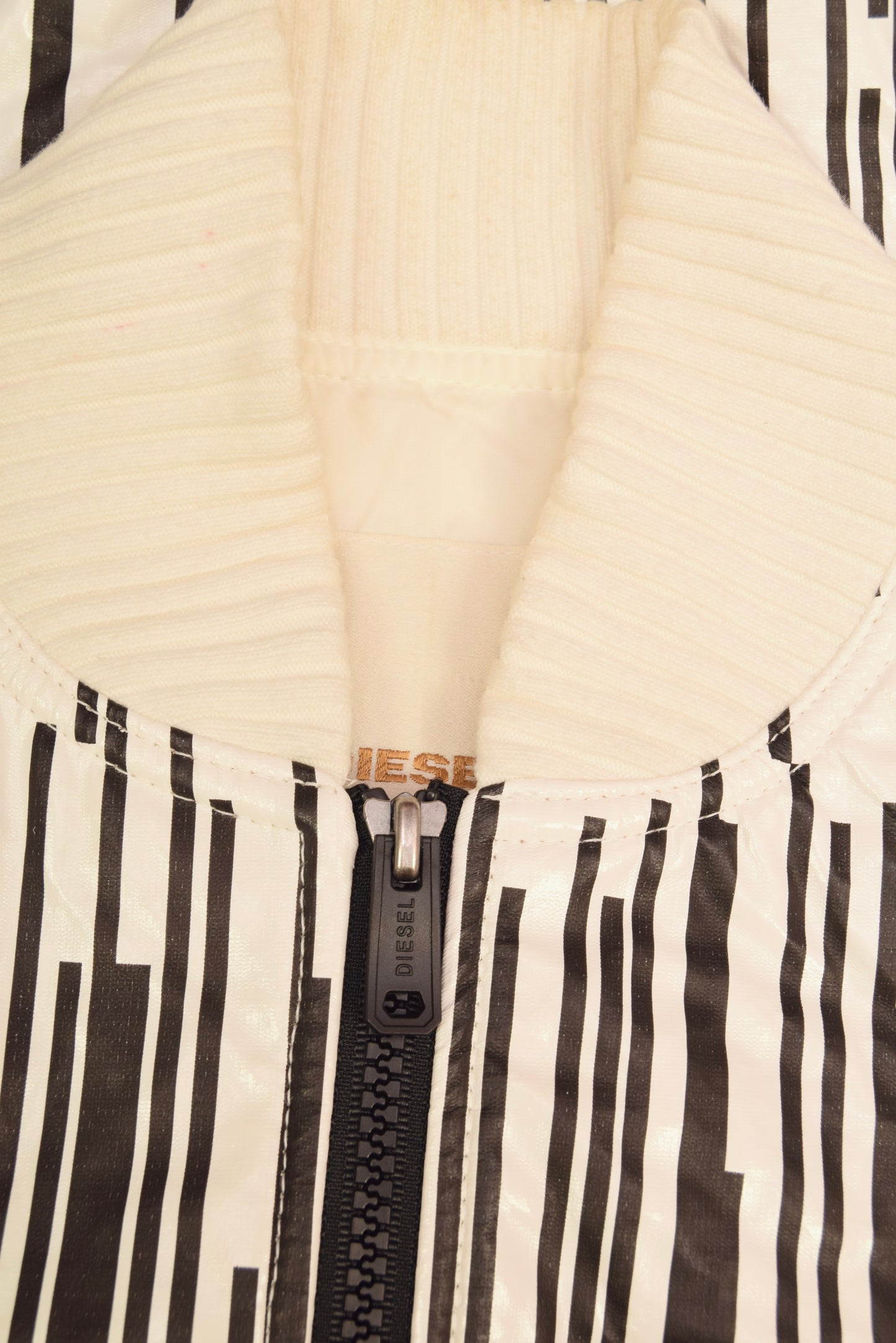 Y2K Diesel Jacket Nylon Abstract Pattern Black White Size S