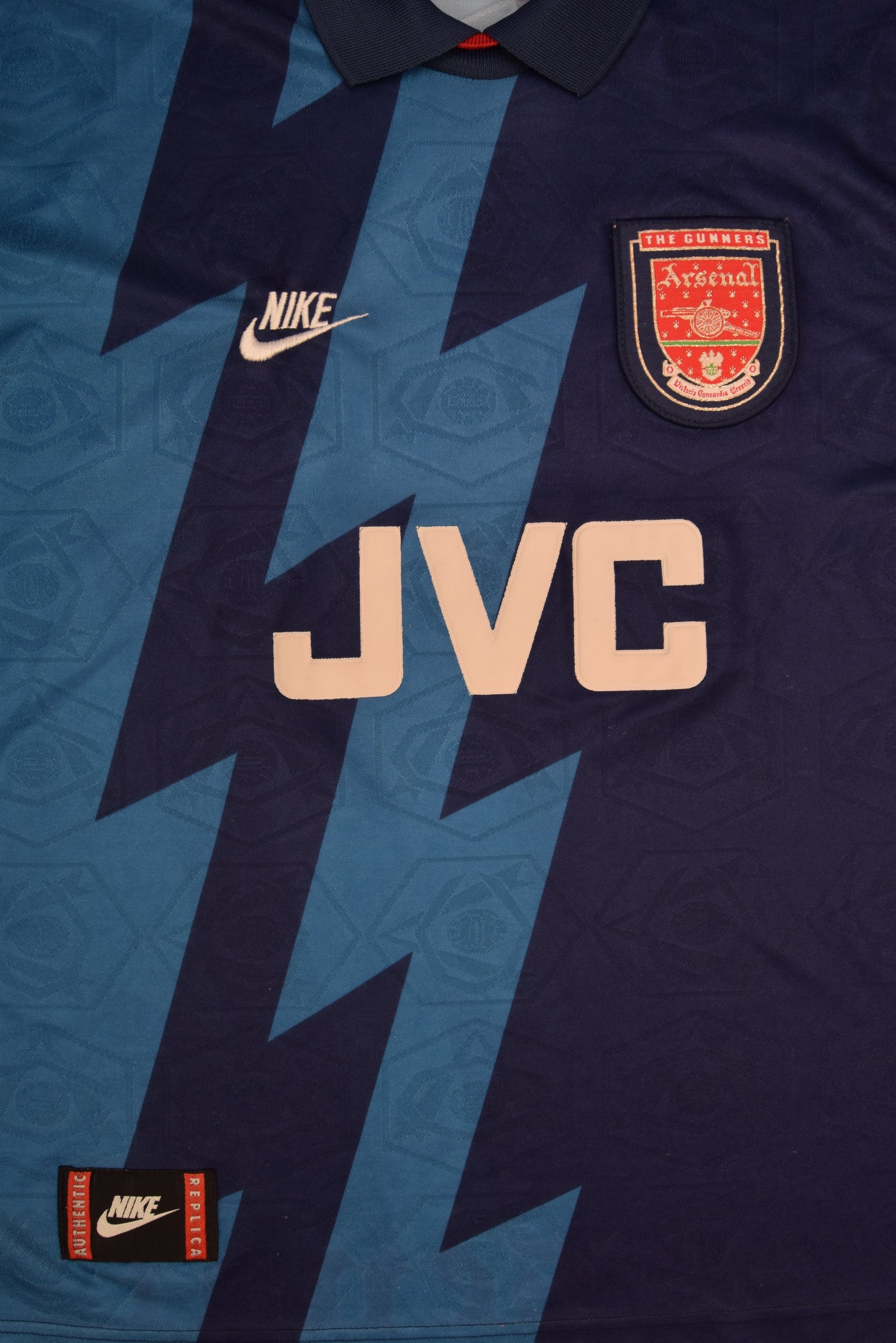 Authentic Arsenal Nike 1995 - 1996 Away Football Shirt JVC Blue Size M Zig Zag Thunder