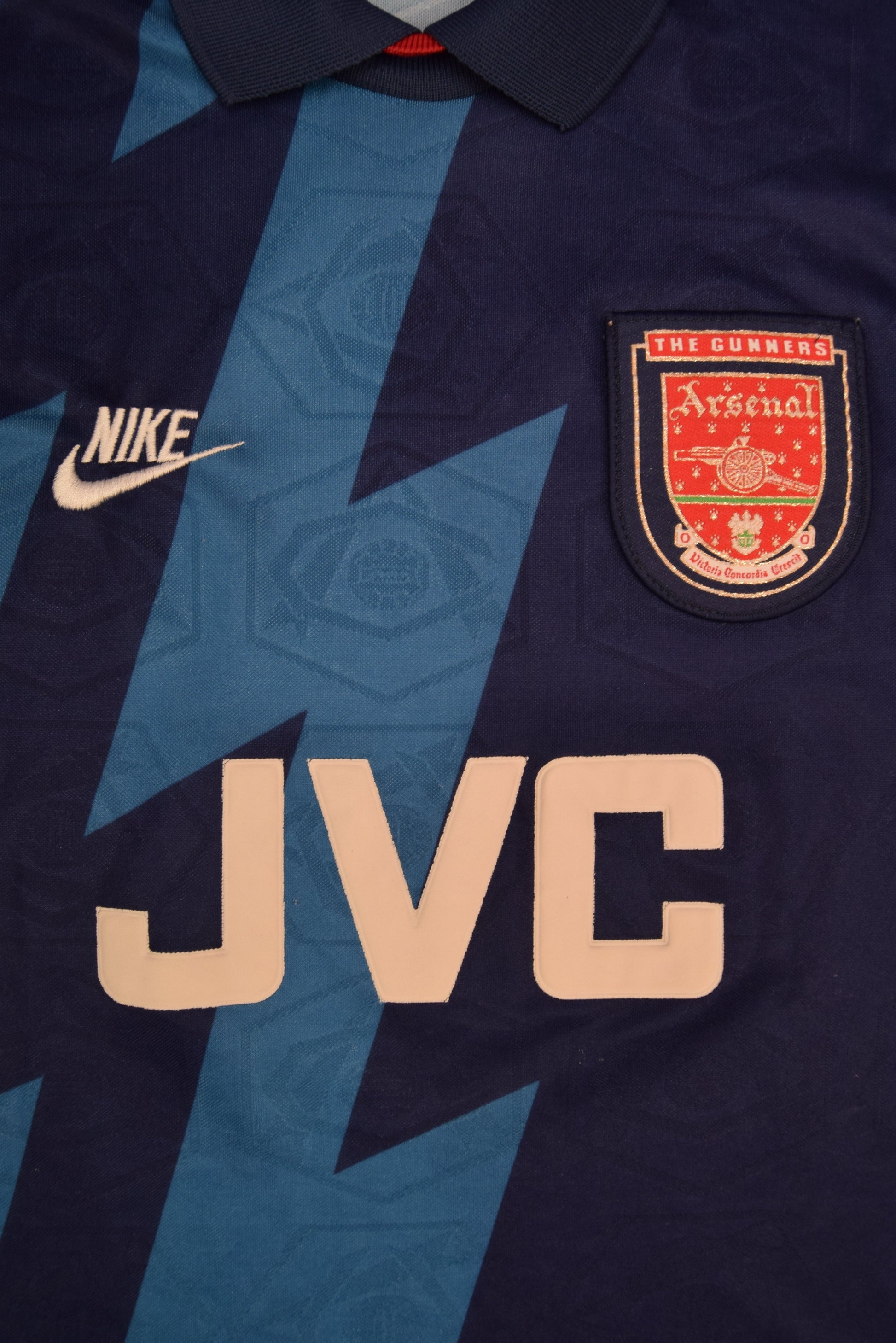 Authentic Arsenal Nike 1995 - 1996 Away Football Shirt JVC Blue Size M Zig Zag Thunder