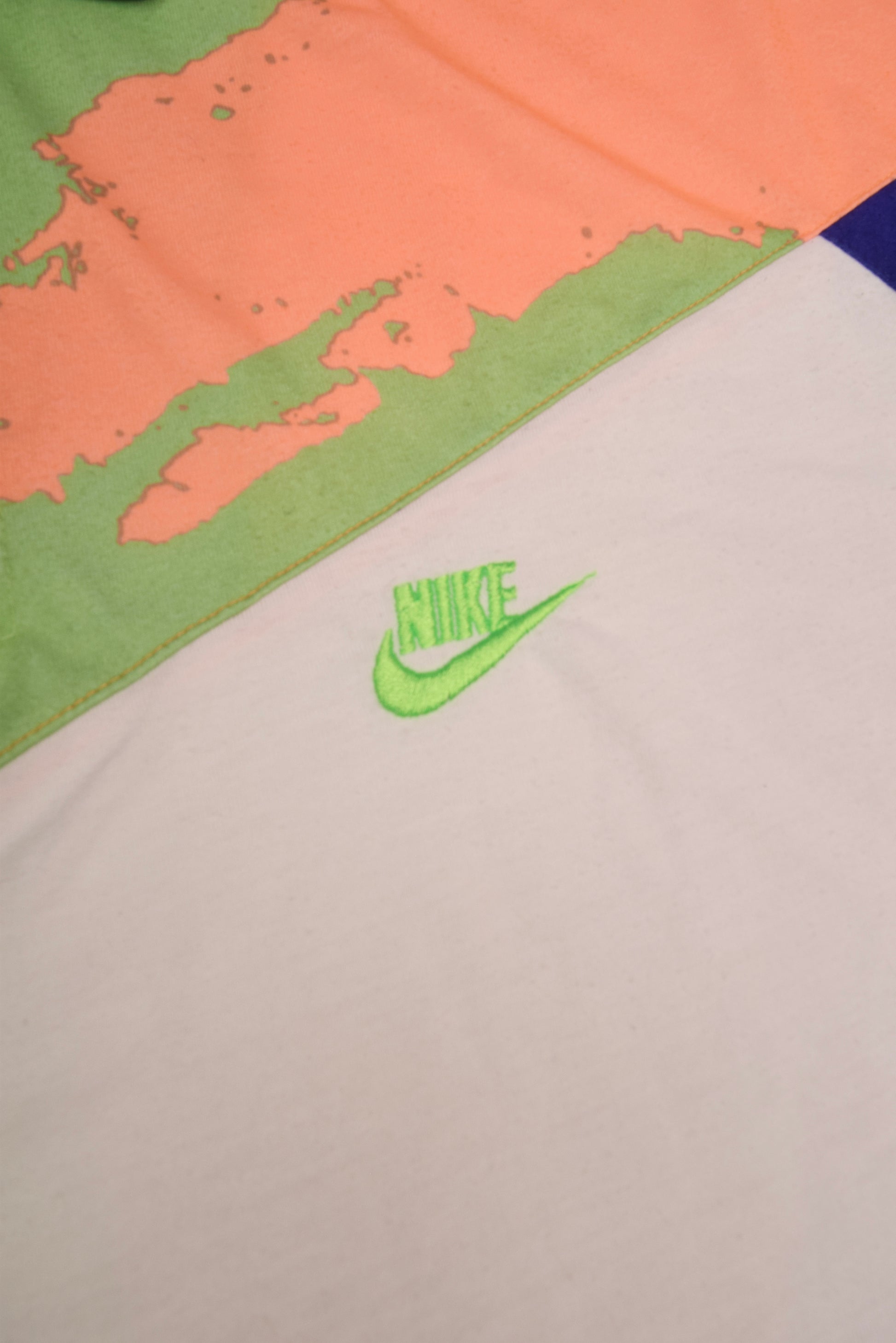 Vintage 90's Nike Challenge Court Tennis Boxy Zip Polo Shirt Size L Green Orange Blue Made in Italy Andre Agassi